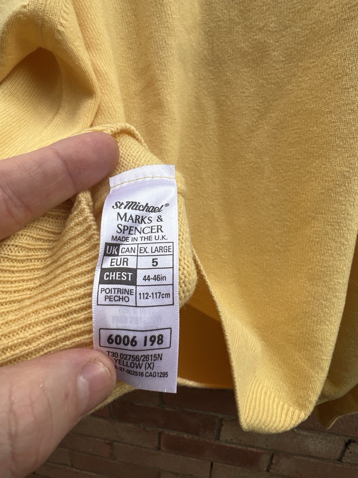 St Michael M&S 100% Lambs Wool Yellow Crew Neck Jumper Size XL 44-46 Inch Chest