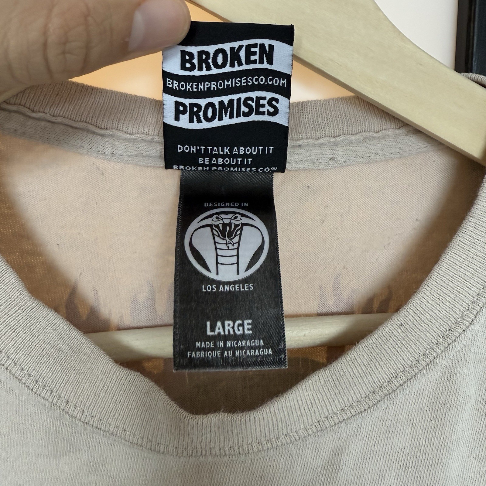 Broken Promises WORST IN ME TEE SAND size large 100% cotton Never Forgive forget