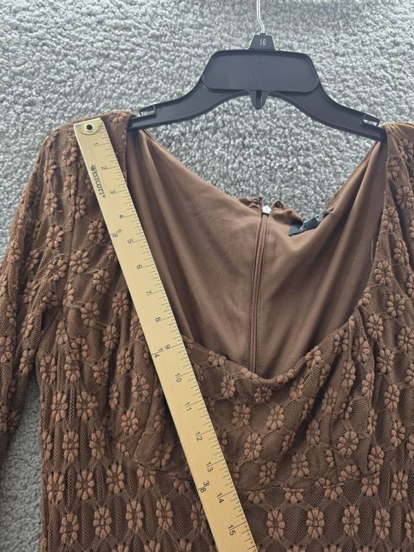 Bardot Evannia Bell-Long Sleeve Lace Dress Women’s 12 Chocolate Square Neck