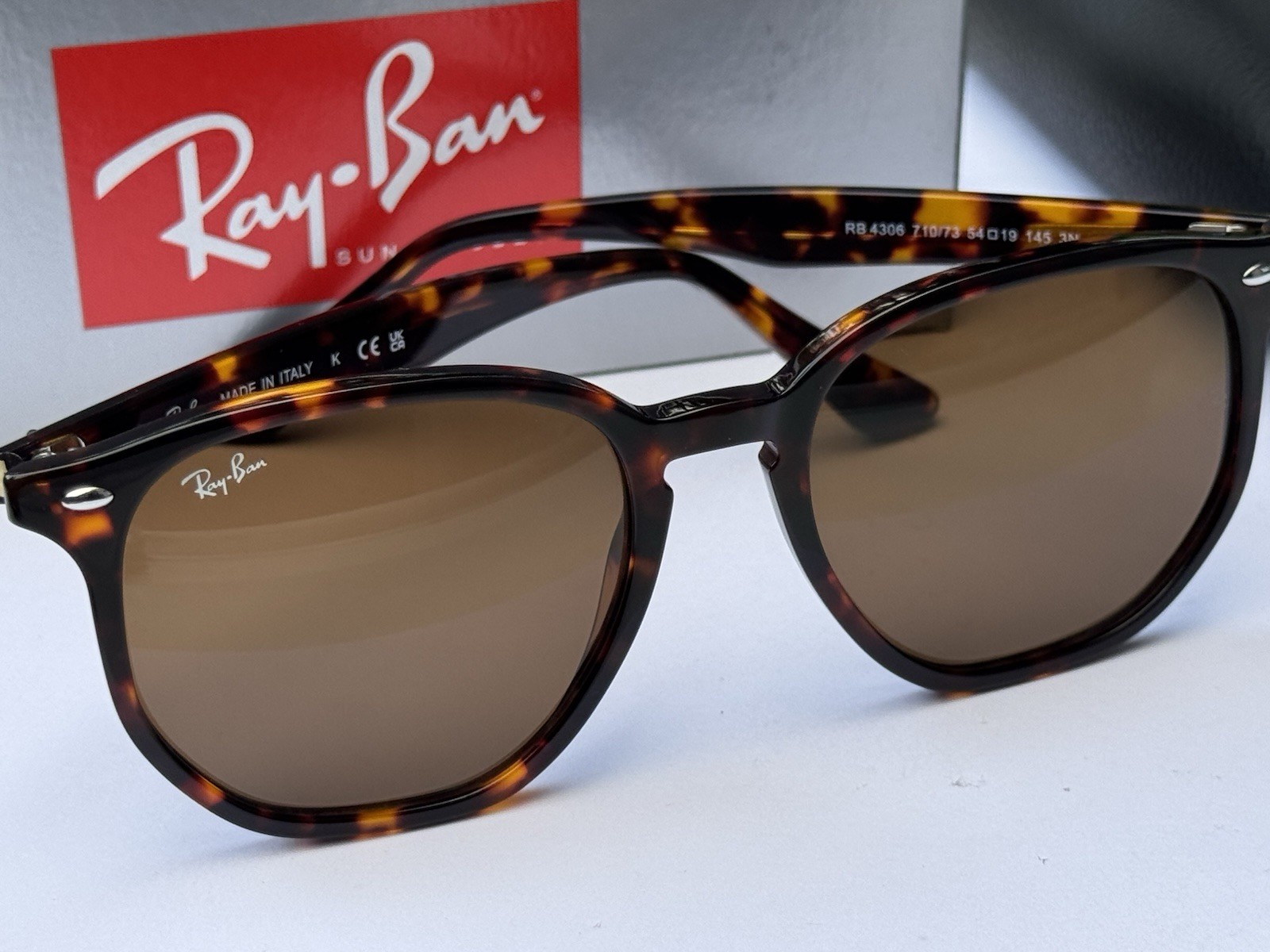 NEW Ray-Ban RB4306 710/73 Polished Light Havana/B-15 Brown Sunglasses 54mm