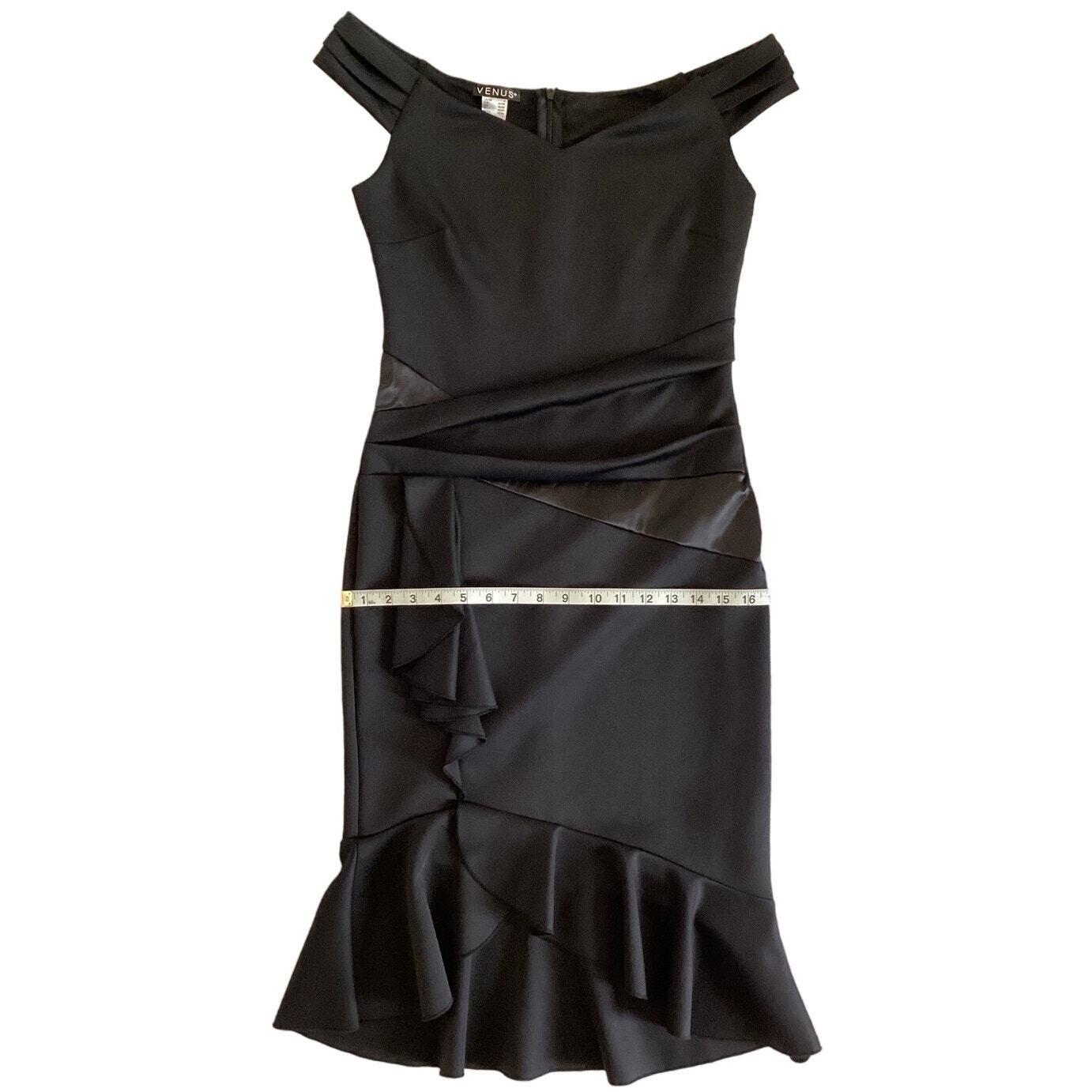 Venus Womens Ruffle Detail Off Shoulder Sweetheart Neckline Black Dress S