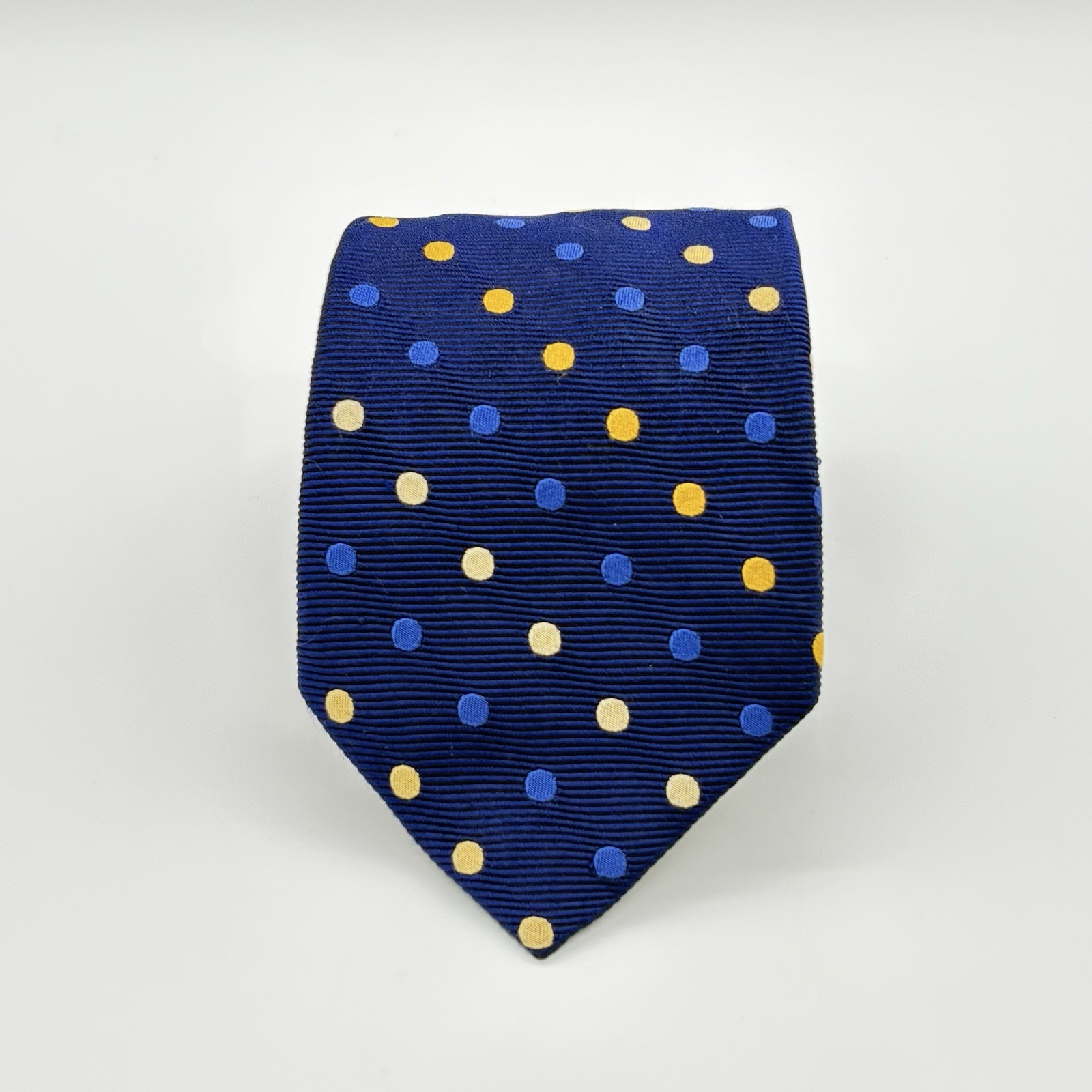 Charles Tyrwhitt Silk Necktie Patterned Polka Dot Design Shades Of Blue & Yellow