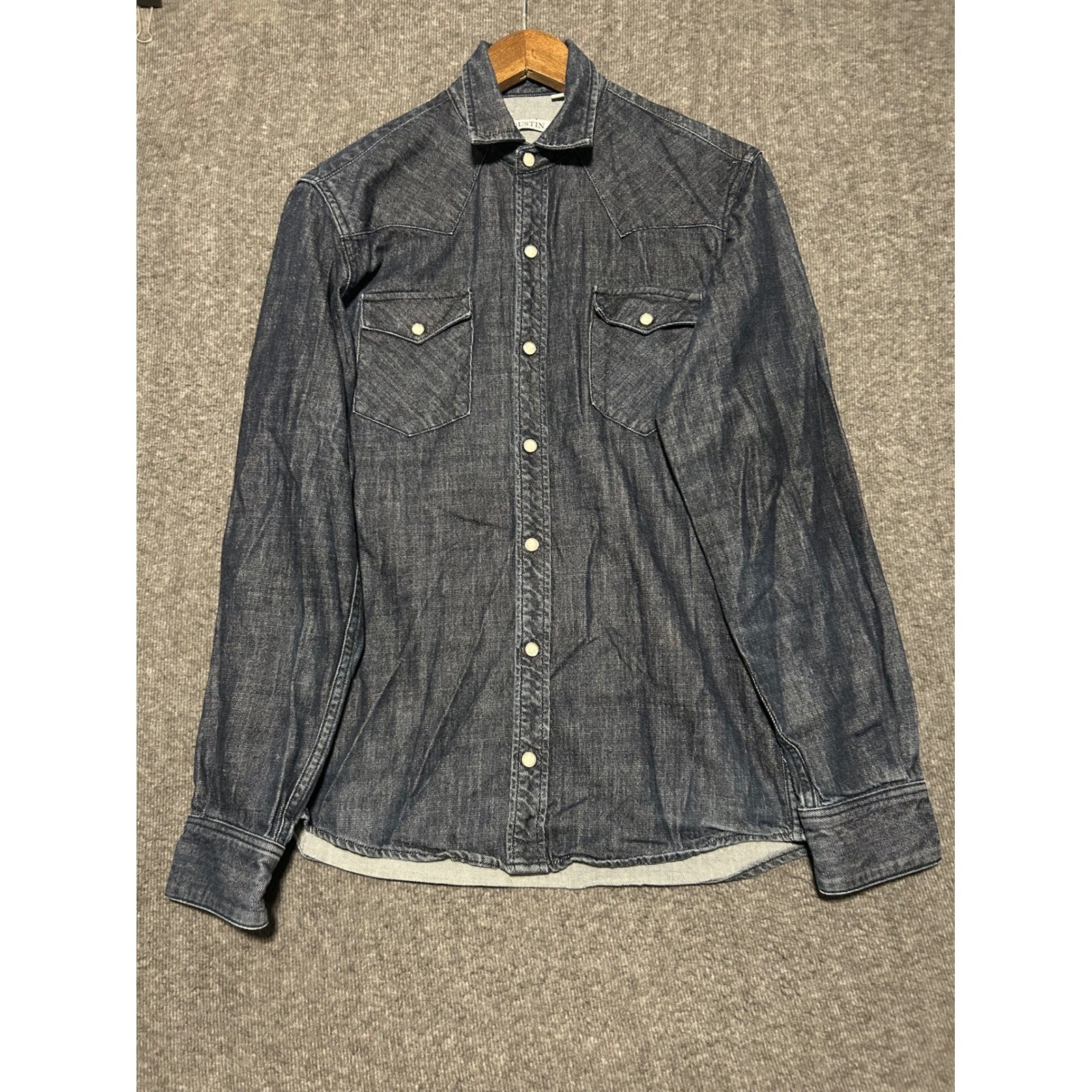 Gustin pearl snap denim shirt mens blue made in usa medium cotton western