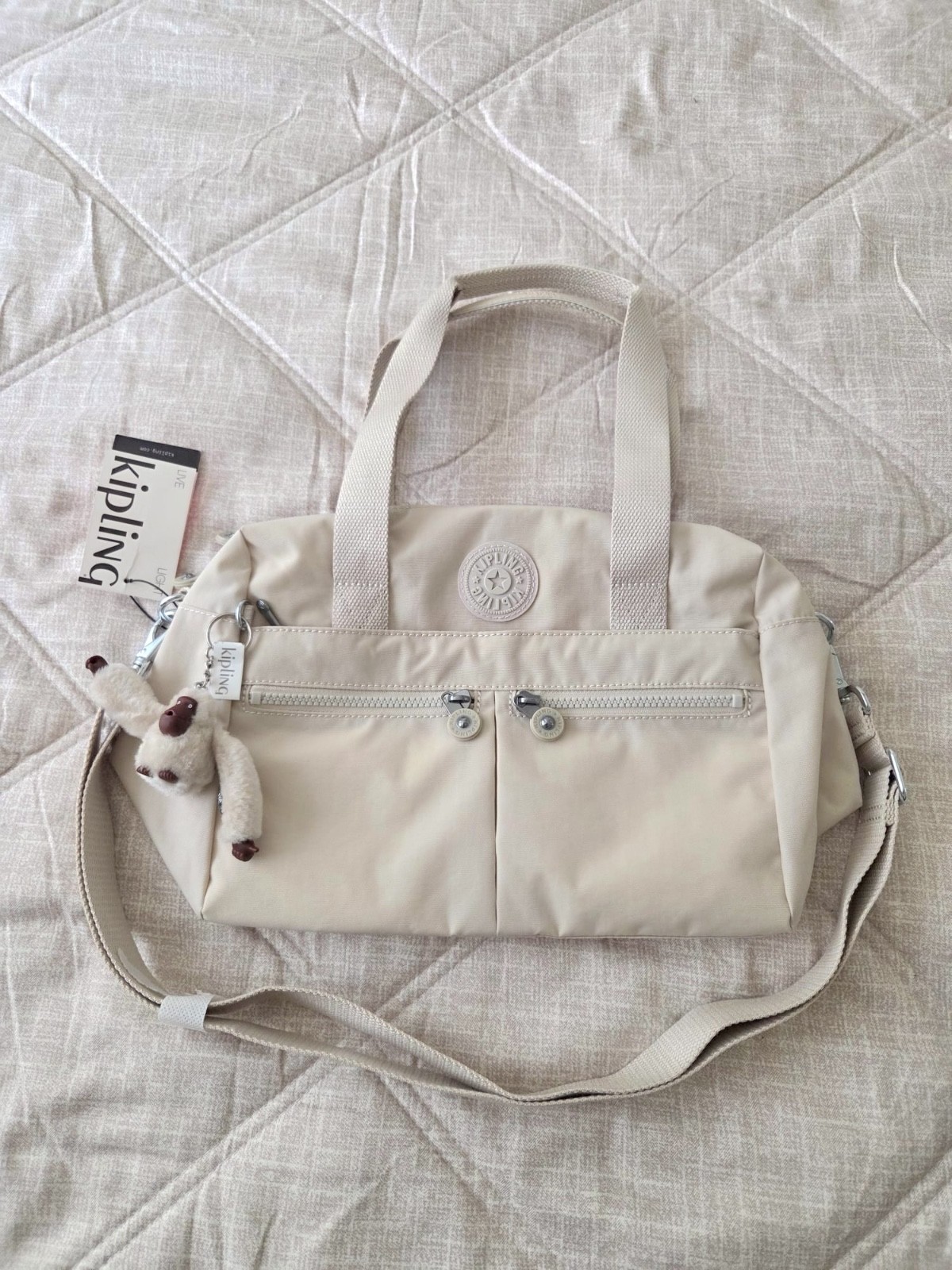 NEW Kipling Klara Satchel crossbody bag (Beige) with adjustable strap