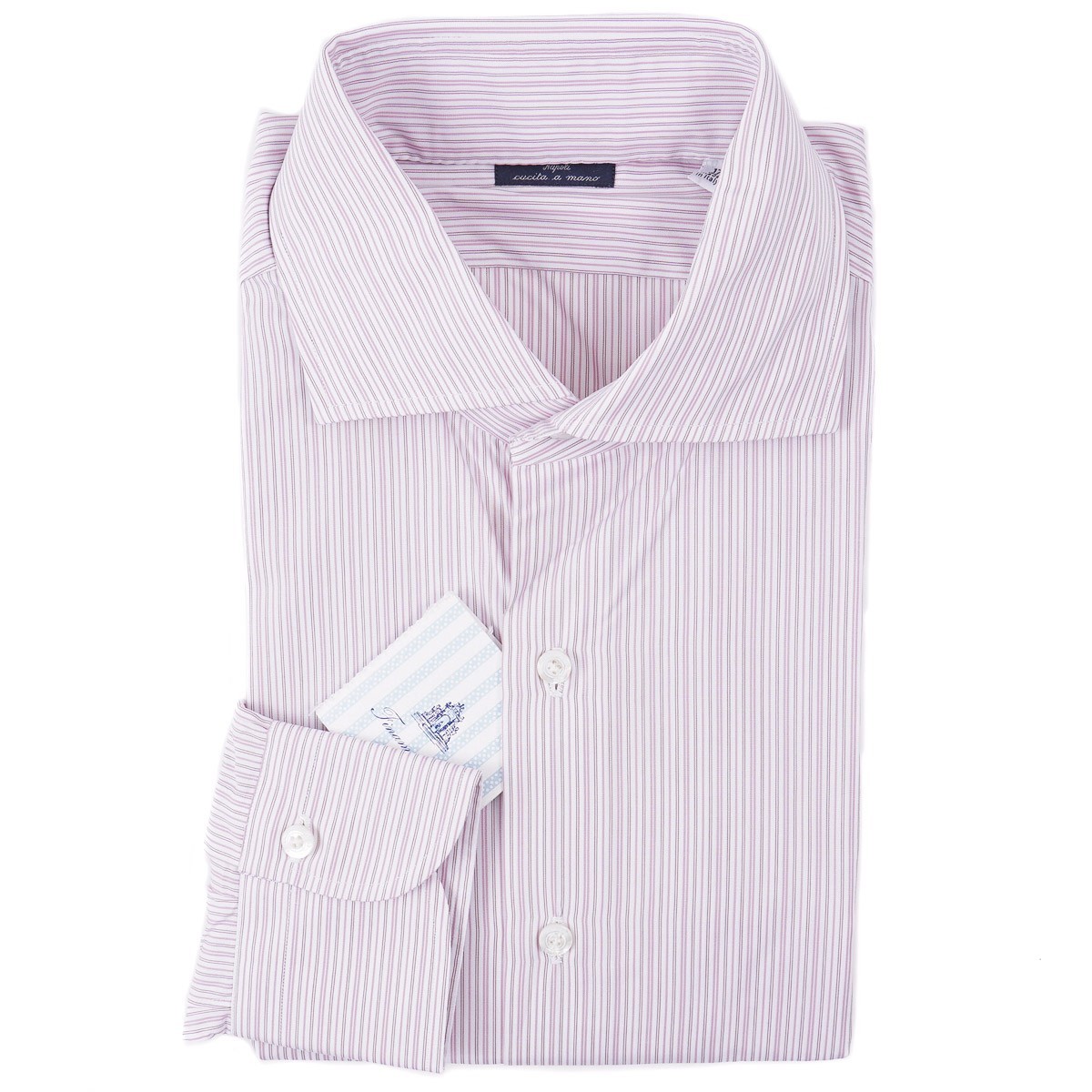 Finamore Napoli Pink-Burgundy Stripe Cotton Dress Shirt 17 x 37 (Eu 43) NWT
