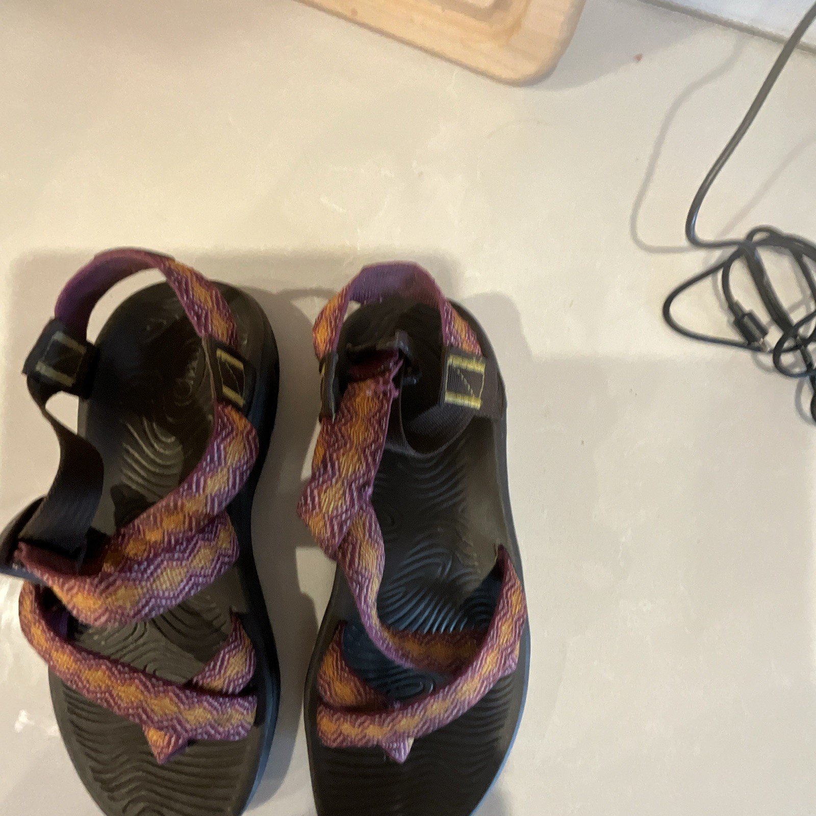 Chaco Womens Black Multicolor Chevron Strappy Sandals US 7 Nylon Adjustable