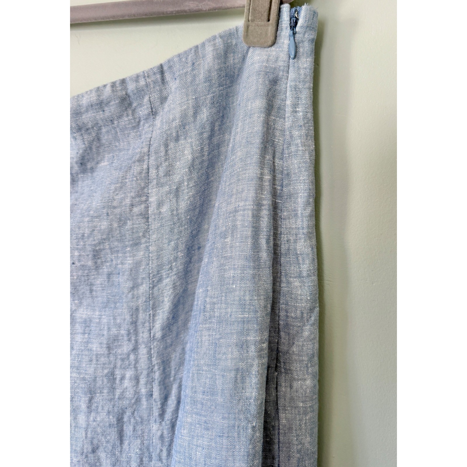 LOFT Linen/Cotton Midi Skirt High Waisted Front Slit Lined Light Blue Size 14/XL