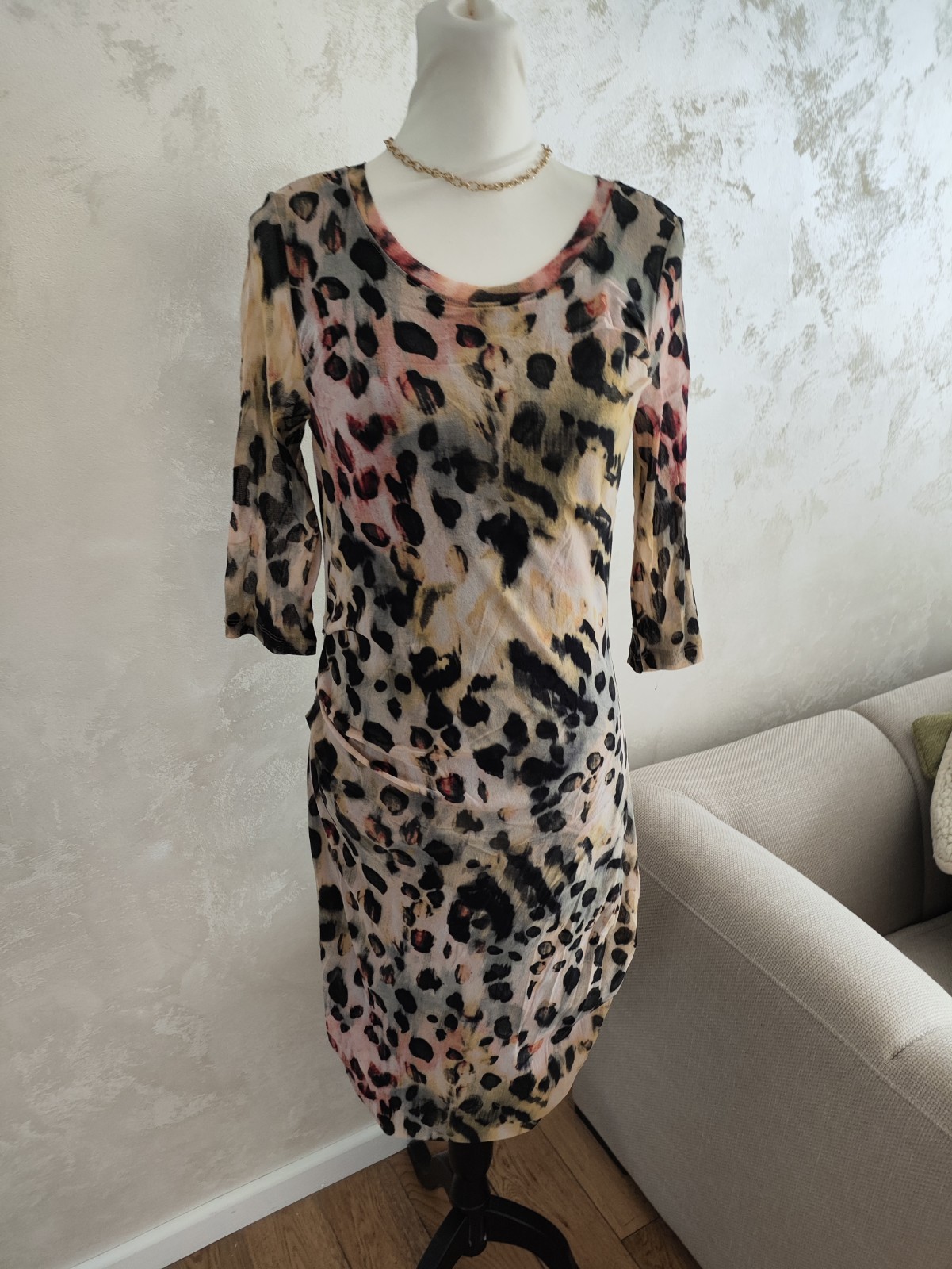Oui Knee Bodycon Dress 14 Womens Multi Black Summer Occasion 3/4 Sleeve Party