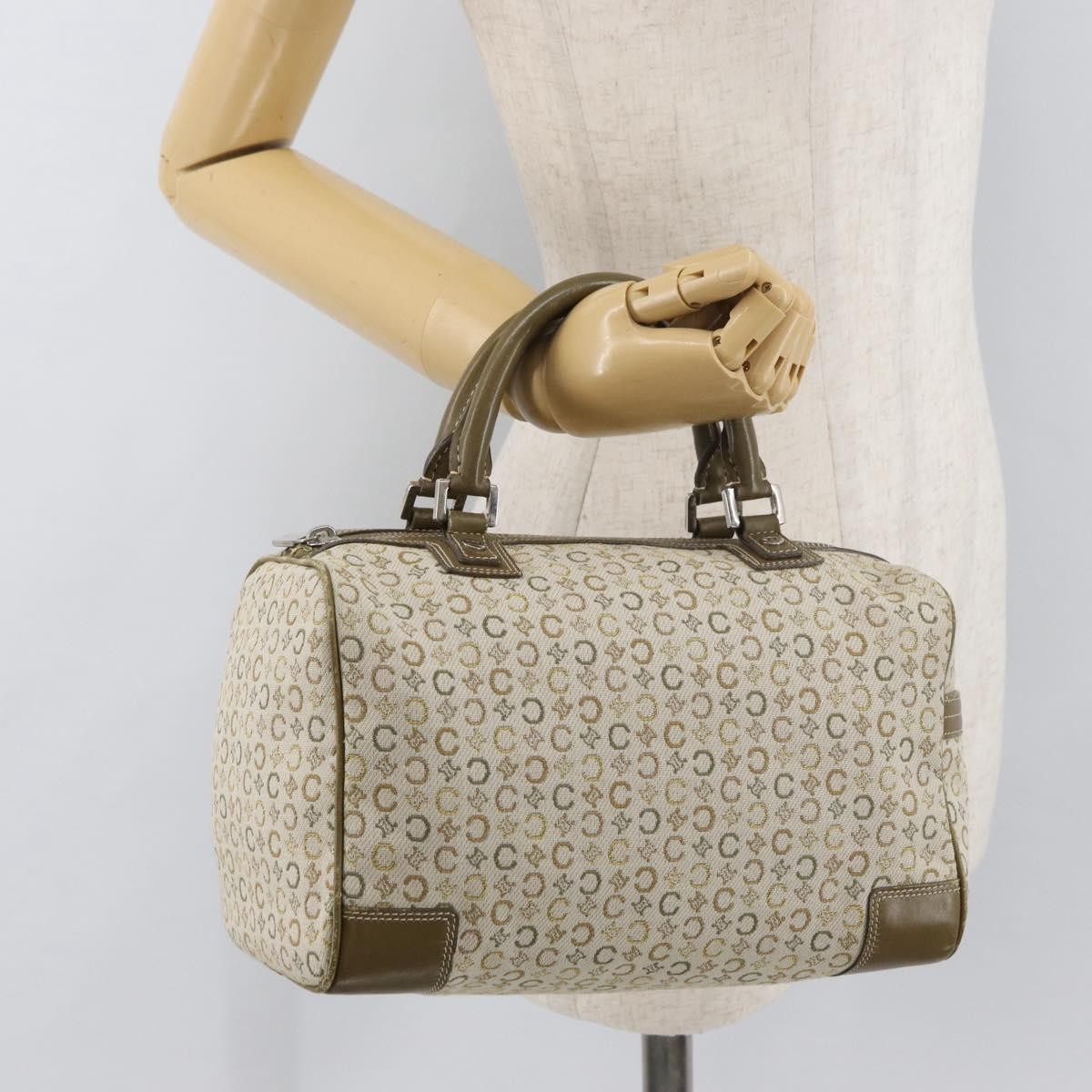 CELINE C Macadam Canvas Mini Boston Bag Khaki Silver Auth ep14462