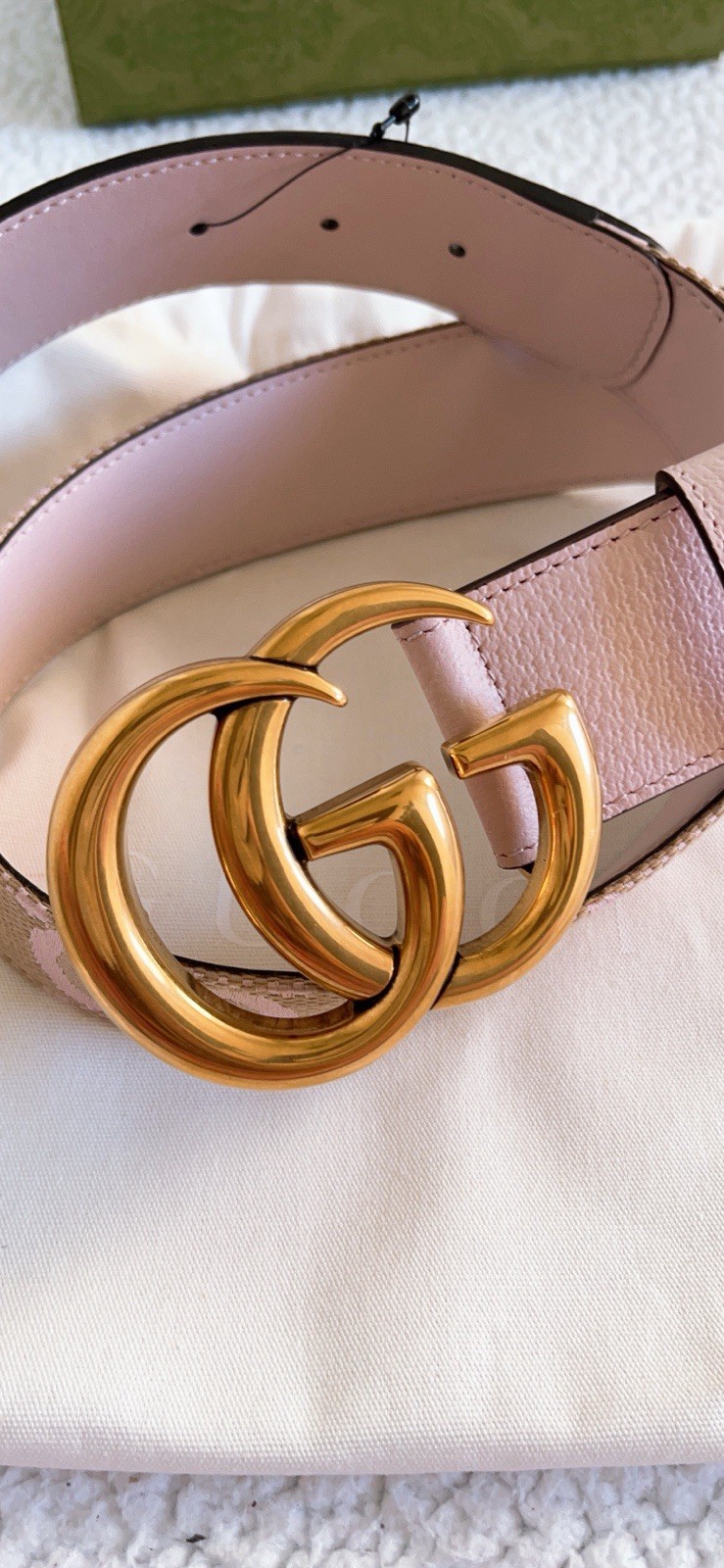Gucci Women’s GG Marmont Jumbo GG Belt Beige/ Light Pink Size 75cm 30 in