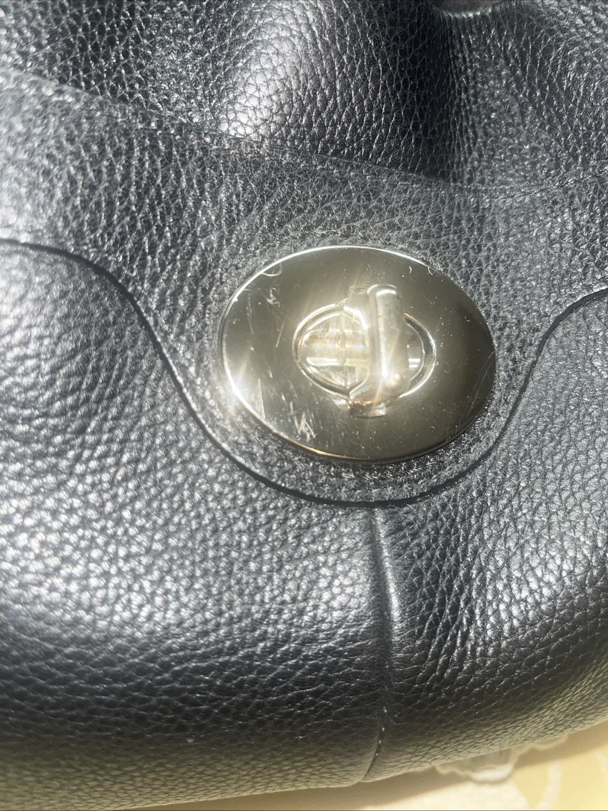 Coach Penelope Black Pebbled Shoulder Bag Turn Lock /Zipper Silver Hardware