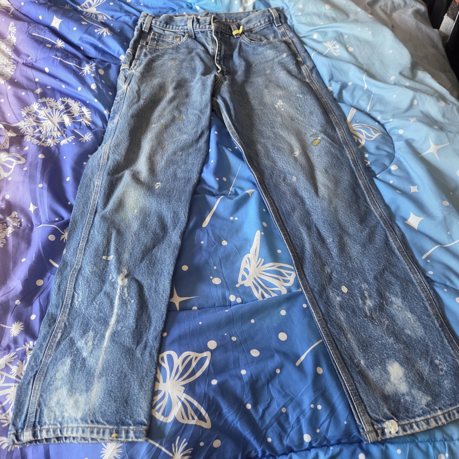 Carhartt Paint Splatter Work Jeans Mens Blue Denim Distressed Painter