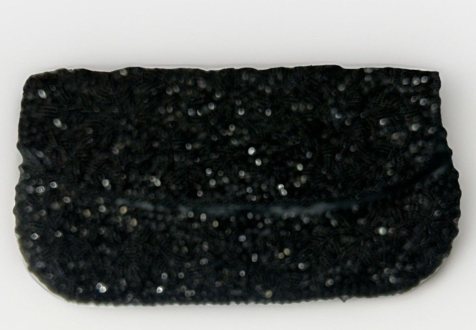 La Regale Vintage Evening Bag Black Satin Beaded Flap Fold Clutch Hong Kong