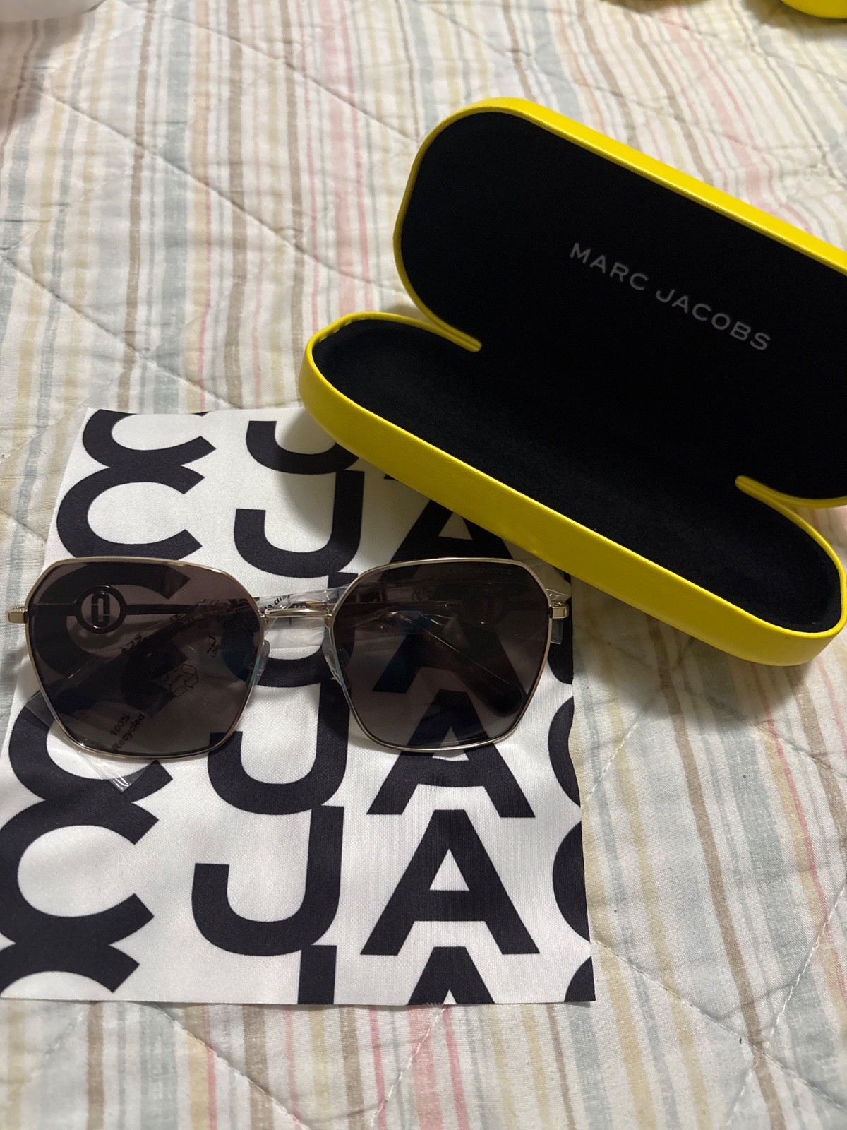 Marc Jacobs Gold Frame Brown Gradient Lens Hexagon Sunglasses