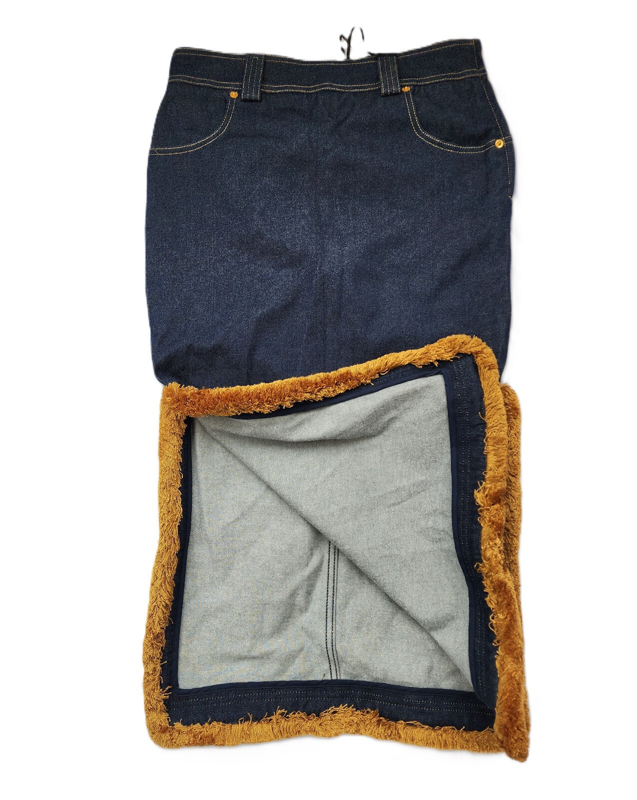 $2995 Designer VERSACE Women’s Indigo Gold Stitching Medusa Long Denim Skirt 40