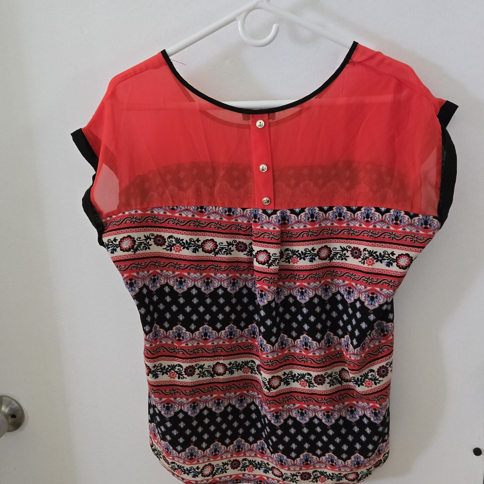 love j shirt top blouse, Sleeveless, Multi Color, Boho, Semi-Sheer