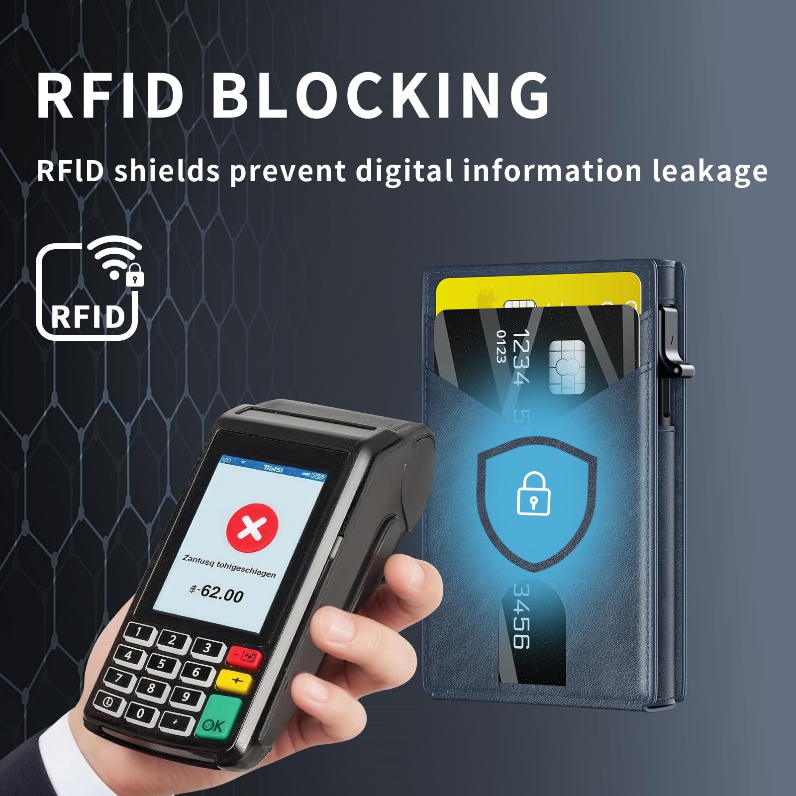 KISUEDZP Wallet for Men Aluminum RFID 4.06 x 2.44 x 0.86 inches, Blue
