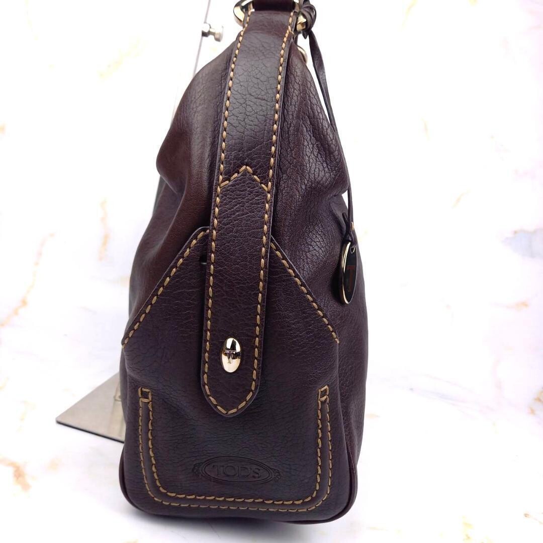 TOD’S One Shoulder Leather Bag Dark Brown 30x22cm Gold Hardware Purse Auth