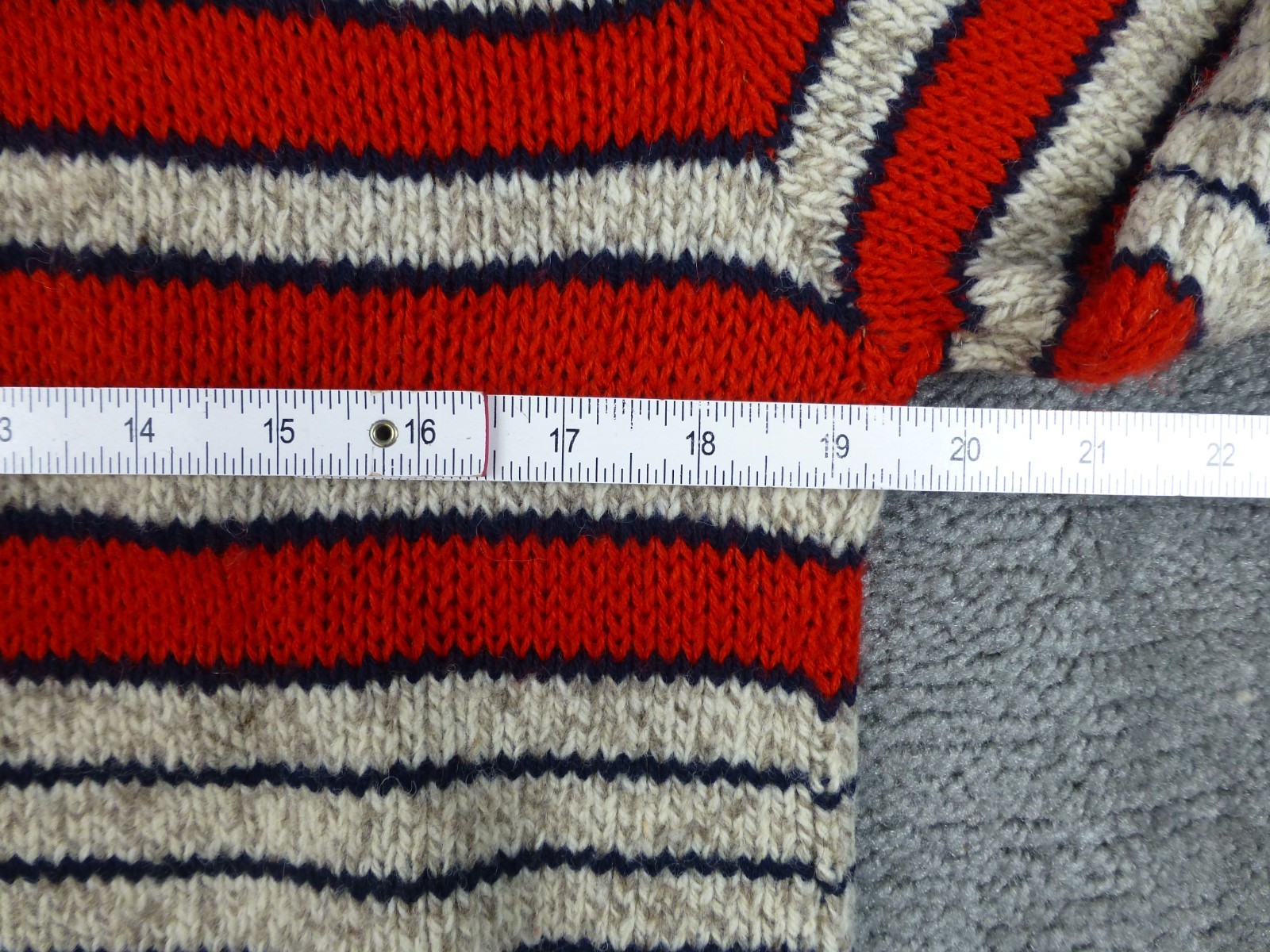Vintage Joshua Sweater Wool Blend Stripe SZ Med Tan Brown Red Crew Neck Ragg