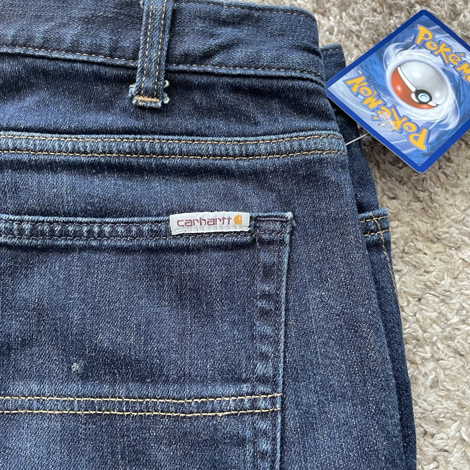 Carhartt Flannel Fleece Lined Jeans Womens 4 Blue Original Straight Stretch 1574