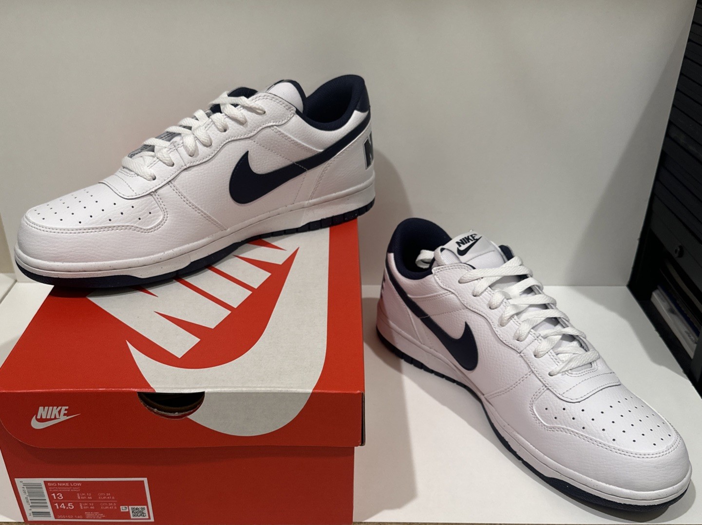 Nike Big Nike Low Shoes Mens Size 13 White Midnight Navy Lifestyle 355152-140