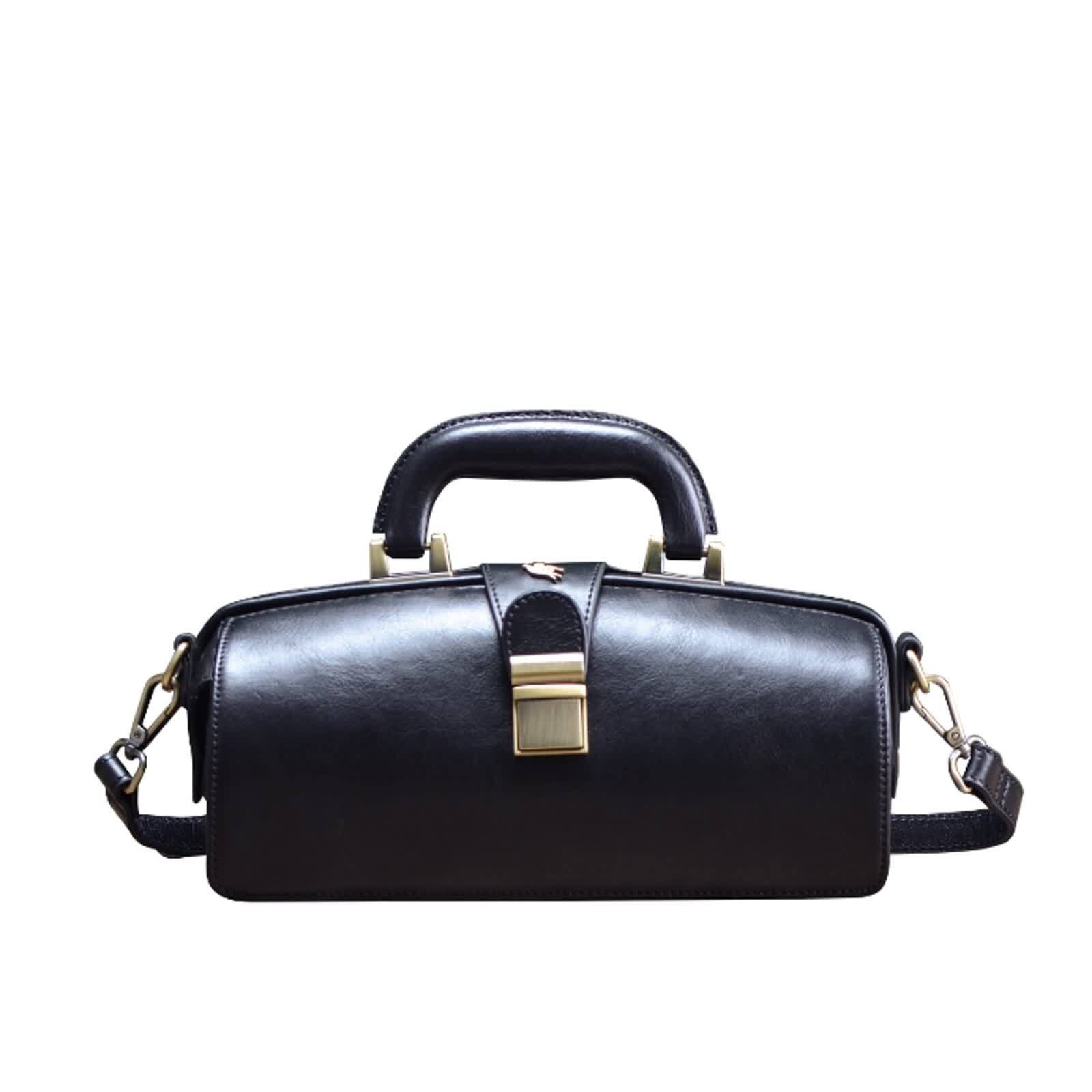 Erivis Coffee Women Leather Shoulder Bag Doctor Handbag with Pockets