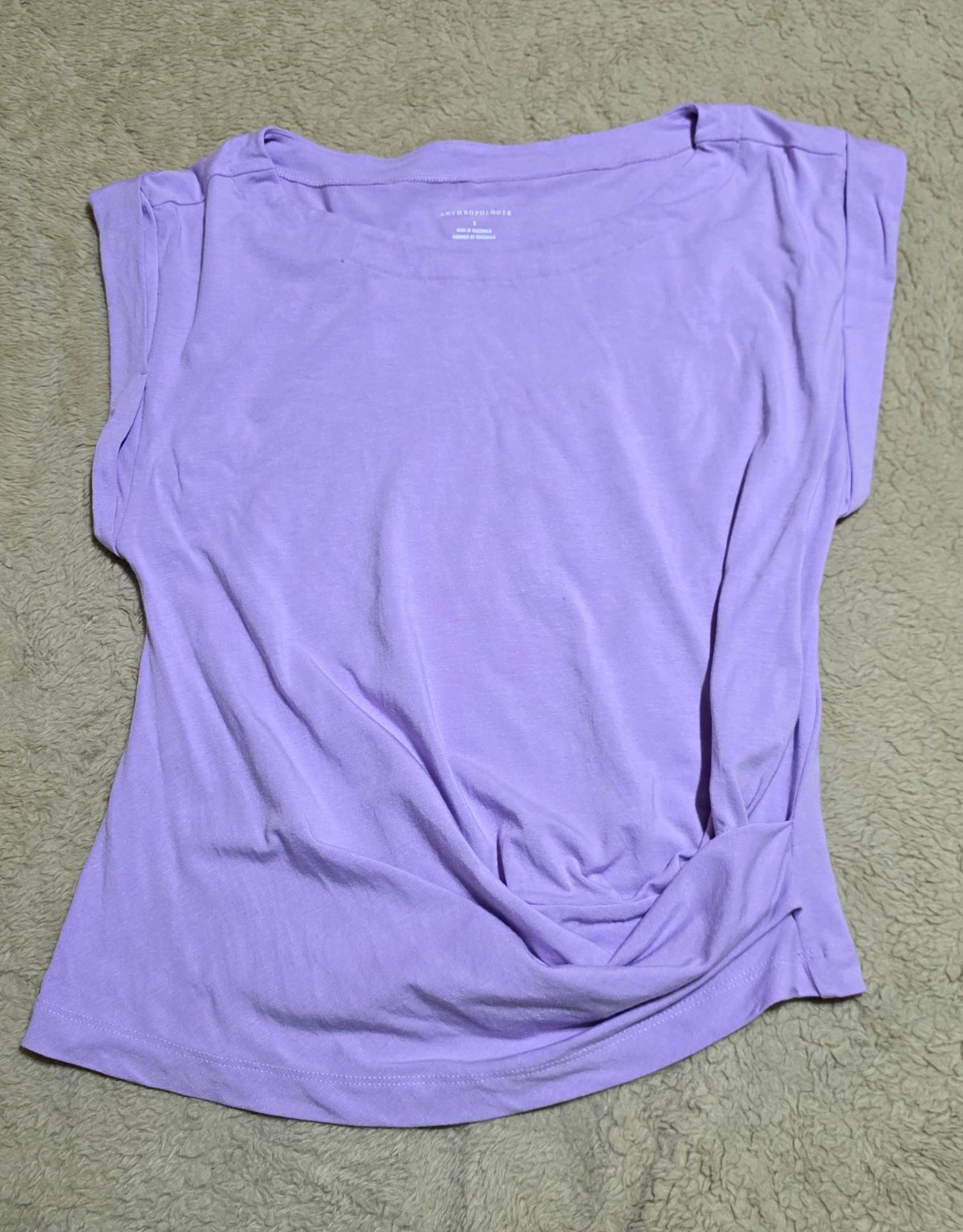 Anthropologie Purple Twist Front Boat Neck Cap Sleeve Knit Stretch Tee S