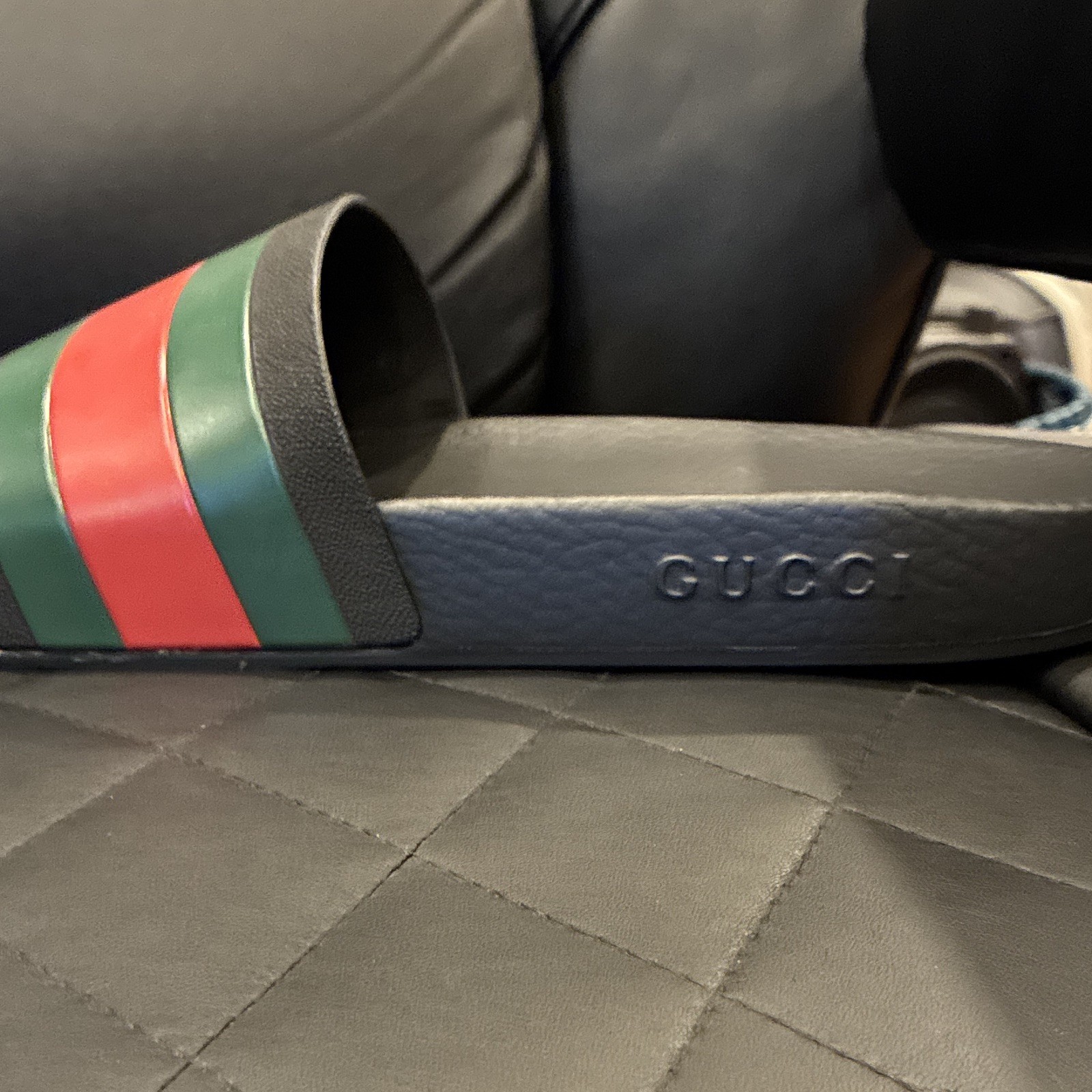 Gucci Pursuit 72 Men’s Rubber Slide Sandals Black Green/Red Web US 13 no box