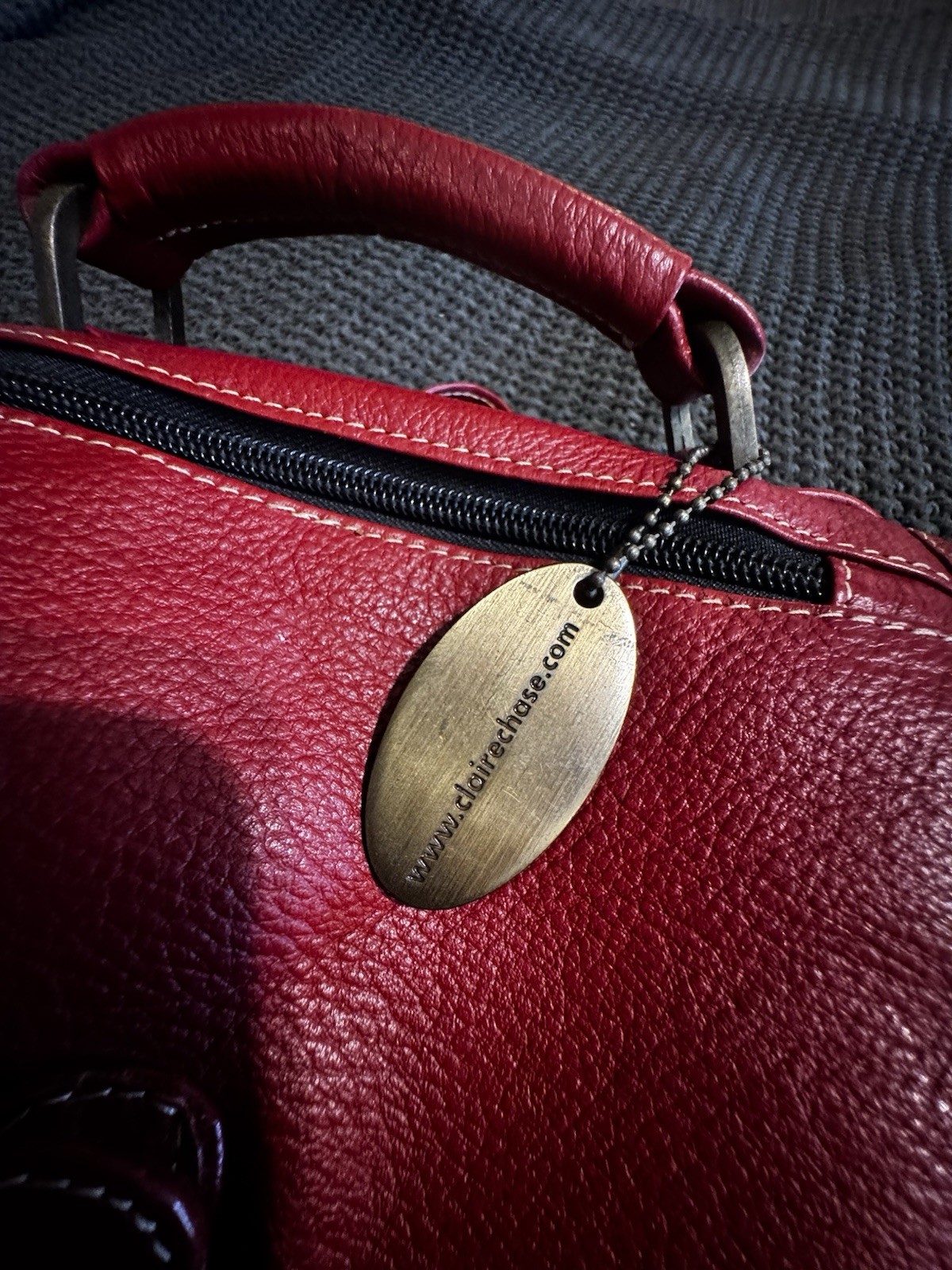 Claire Chase Red Pebbled Backpack Drawstring Flap Top Handle Detachable Strap