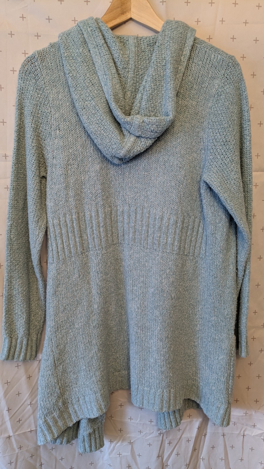 Eddie Bauer Knit Open Front Cardigan with Pockets and Hood in light blue