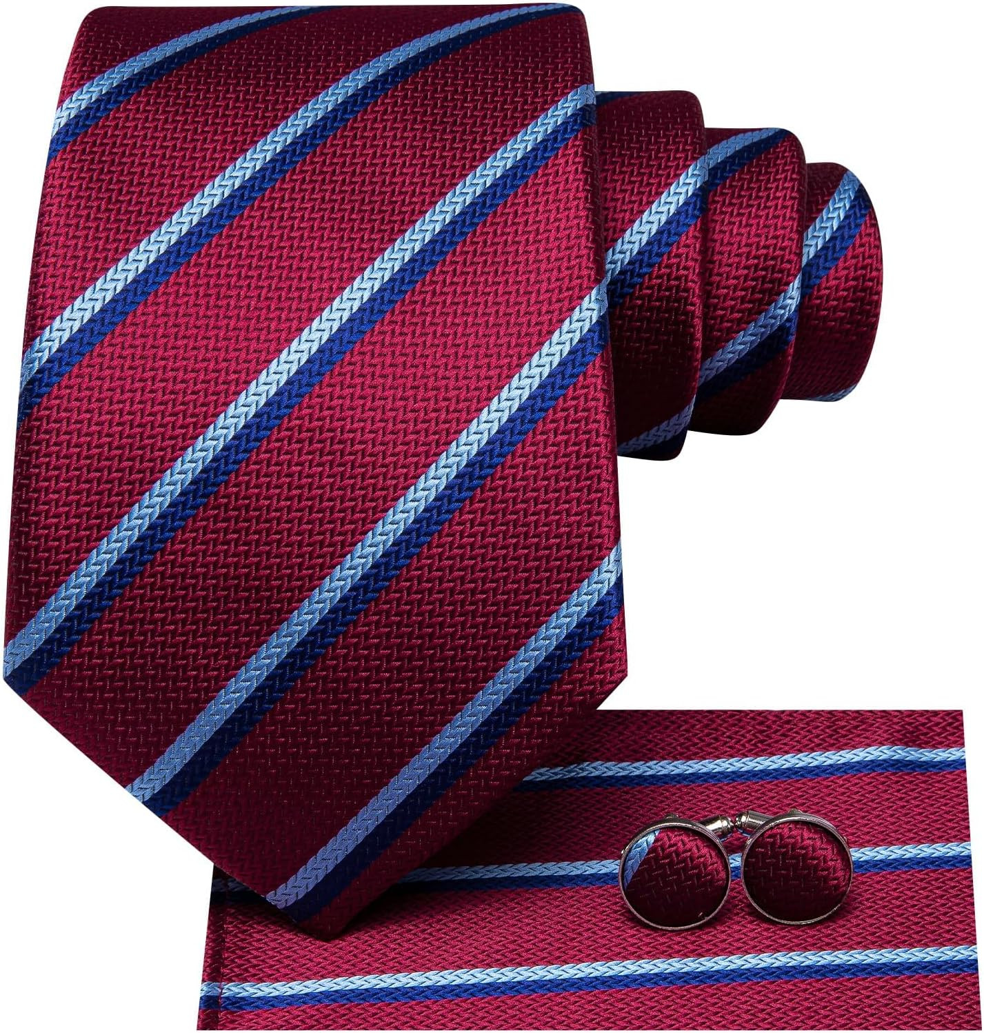 Mens Paisley Striped Tie WOVEN Necktie for Men and Handkerchief Cufflinks Set We