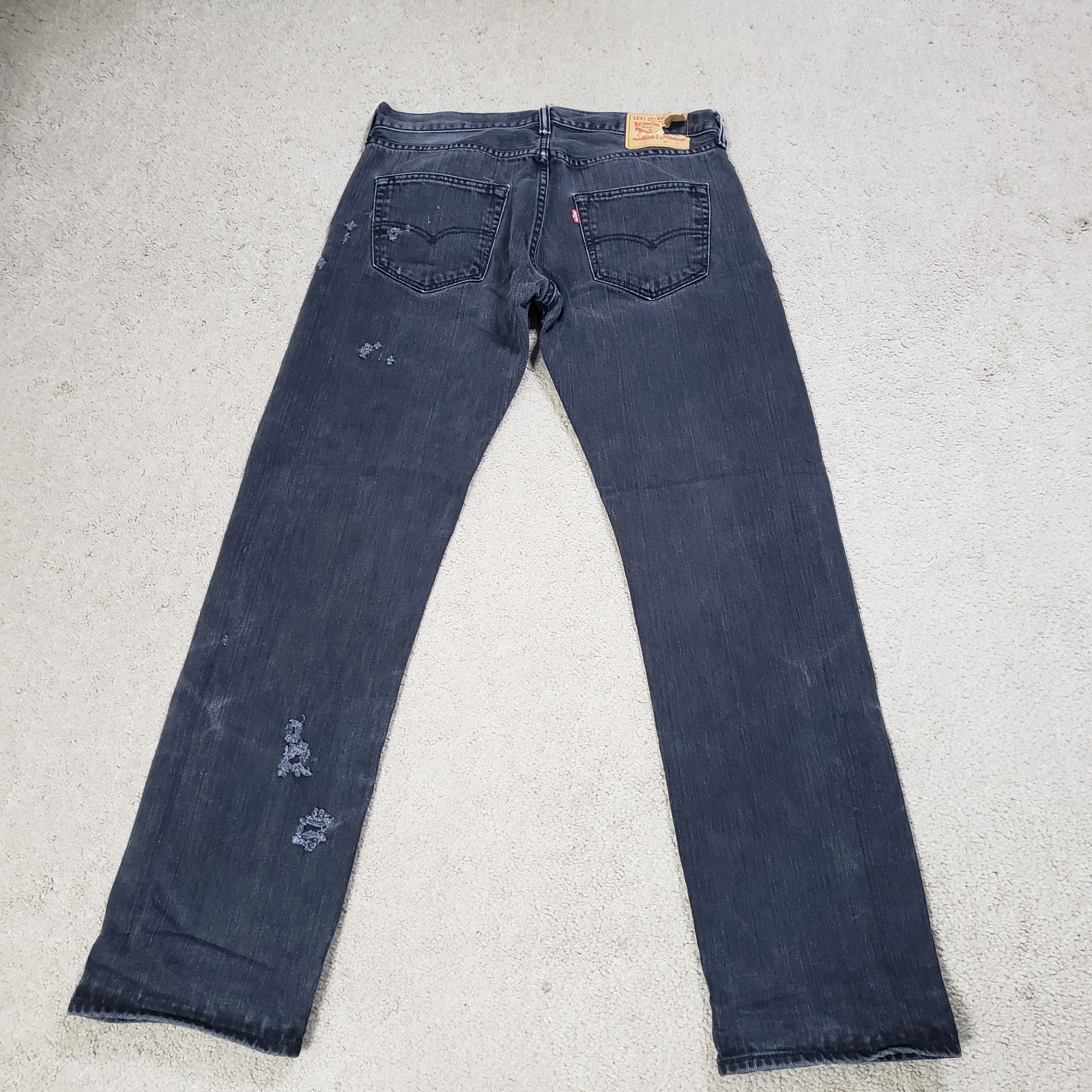Levi’s 501 Jeans Men 34×32 Black Denim Button Fly Original Fit Distressed Grunge