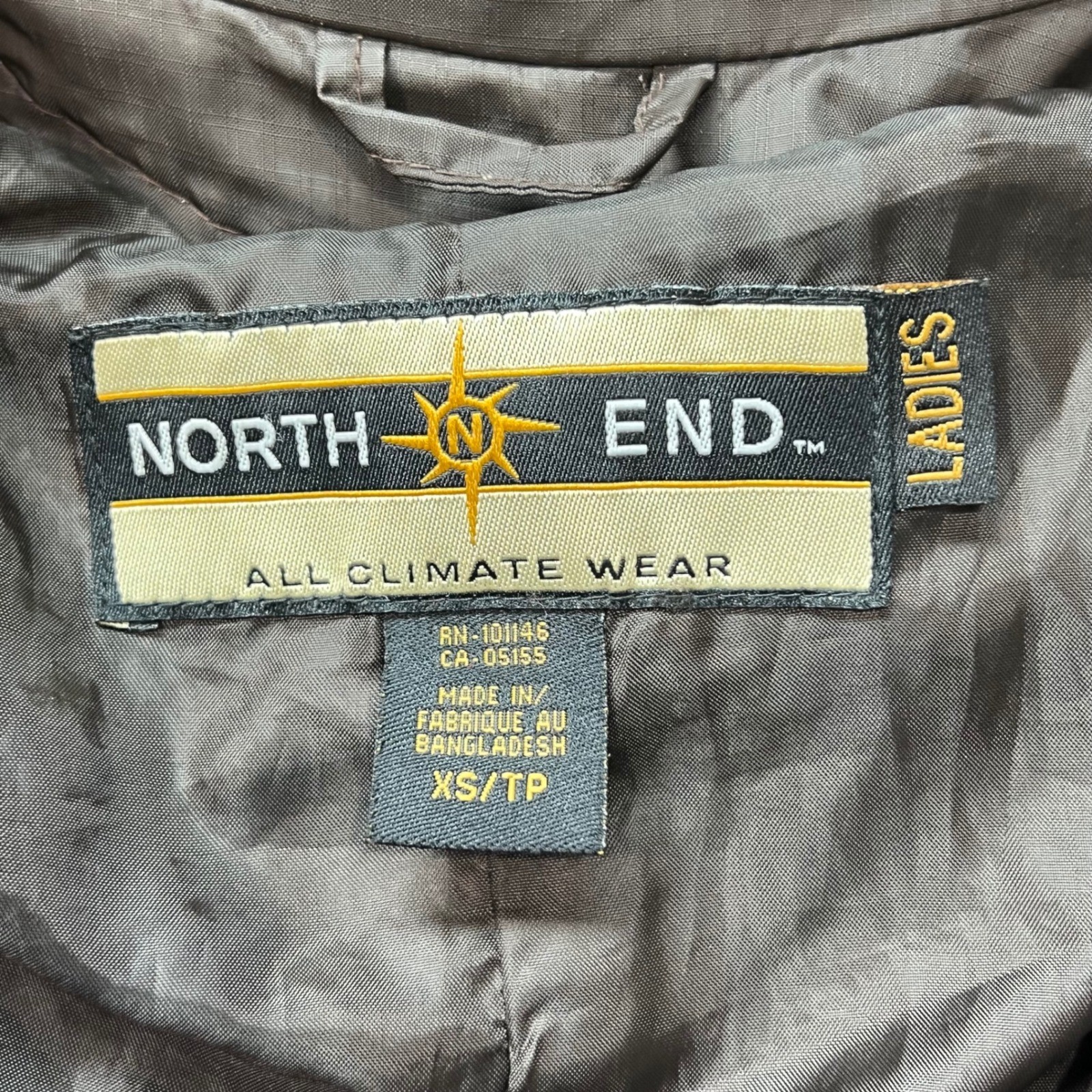 North End Ladies All Climate Wear Brown Hooded Rain Coat Jacket XS