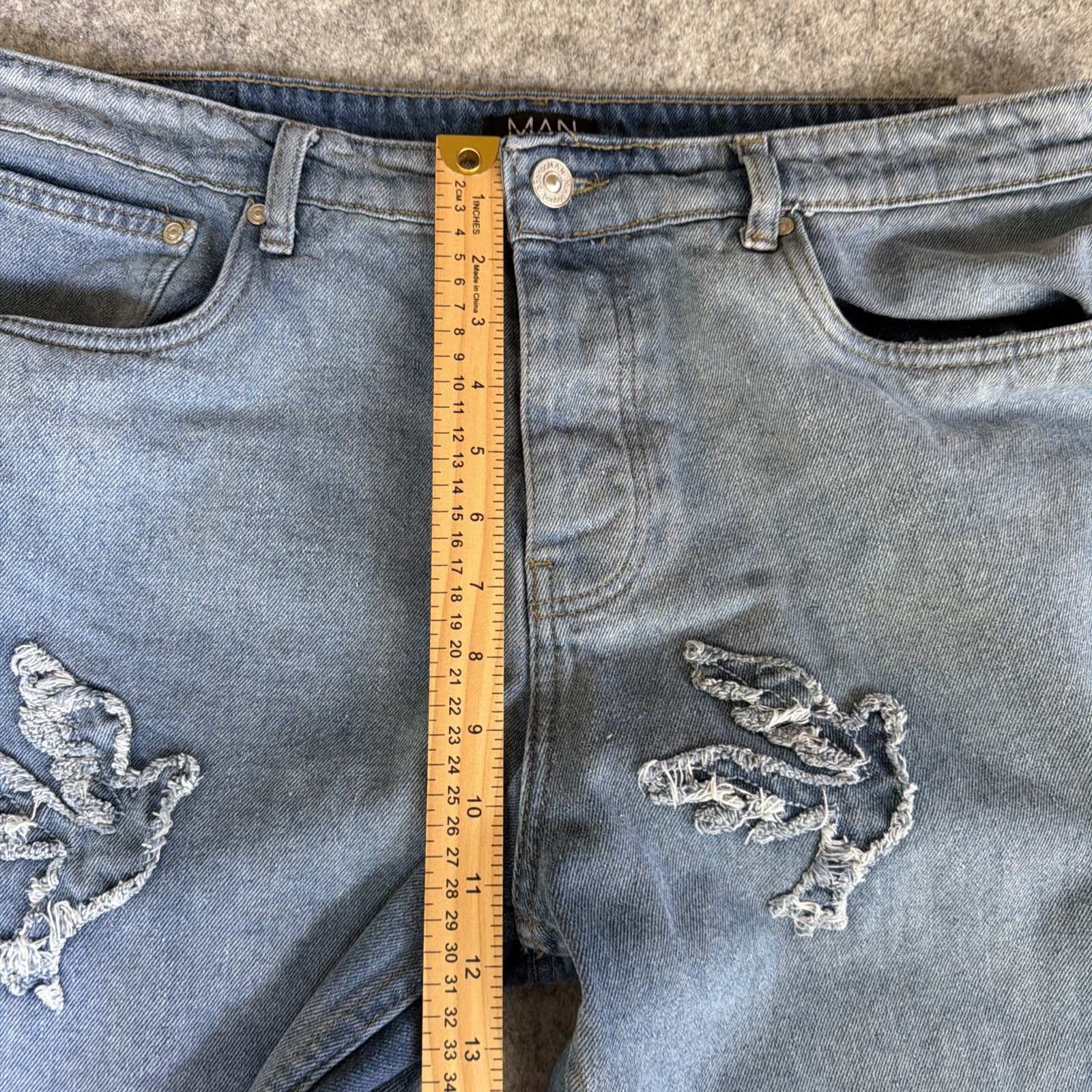 Man BoohooMan Jeans Men38 x 31 Blue Denim Distressed Doves Regular Fit