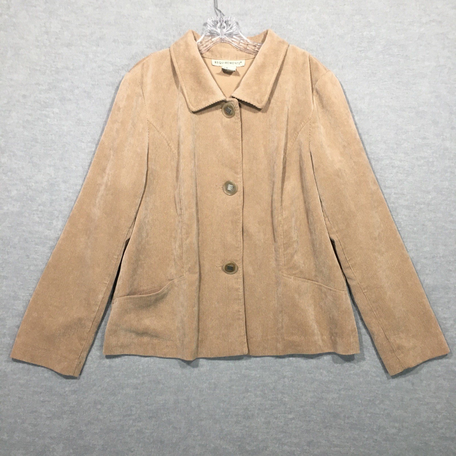 Requirements XL Tan Corduroy Blazer Buttons Pockets Brown Collared Light Jacket