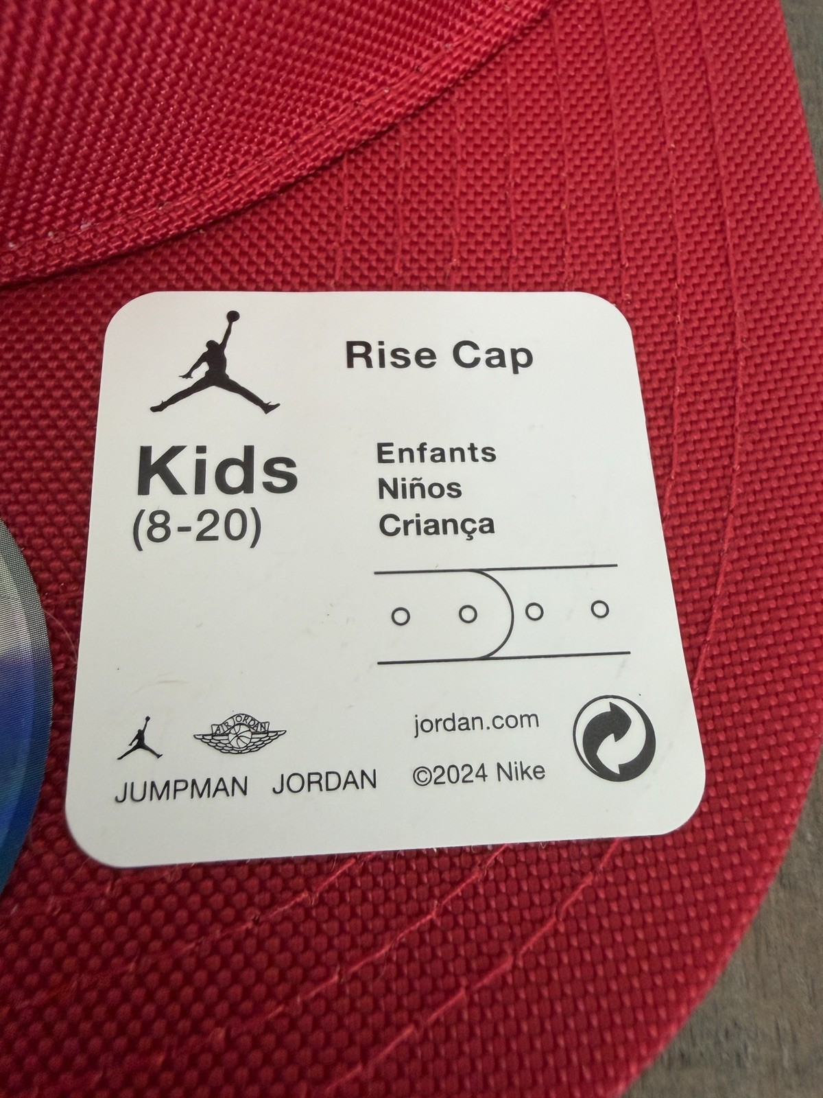 NWT Nike Air Jordan Kids Rise Cap Hat Red Metal Jumpman Youth Size 8-20