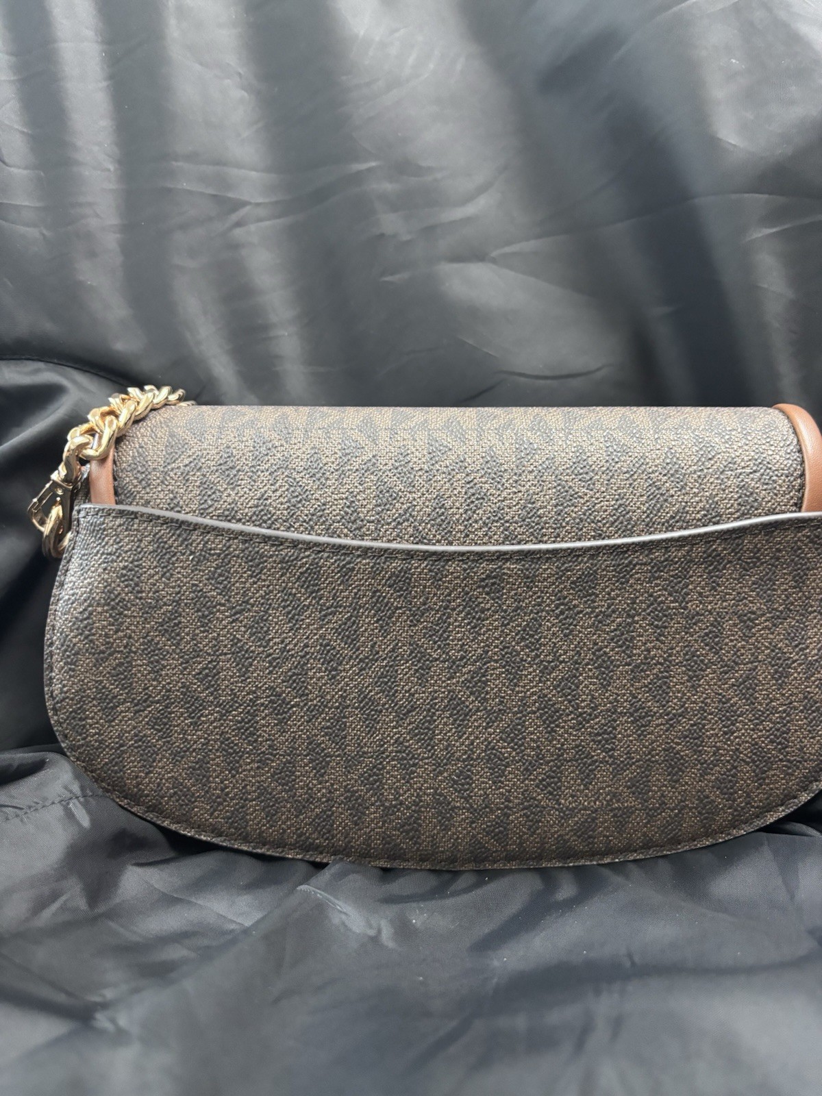 Michael Kors Brown Monogram Small Shoulder Bag Gold Chain Strap Magnetic