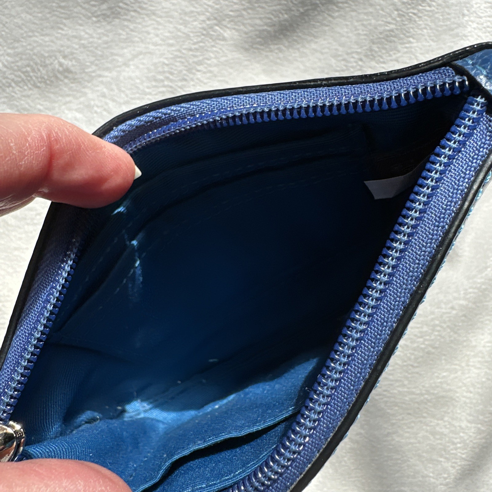 COACH Corner Zip Wristlet In Pebbled Leather Royal Blue