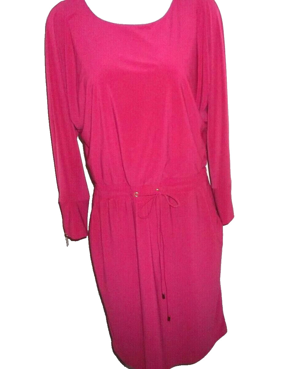SOHO APPAREL LTD Deep Pink Career Dress Elastic Waist, Size Large, Poly/Spandex