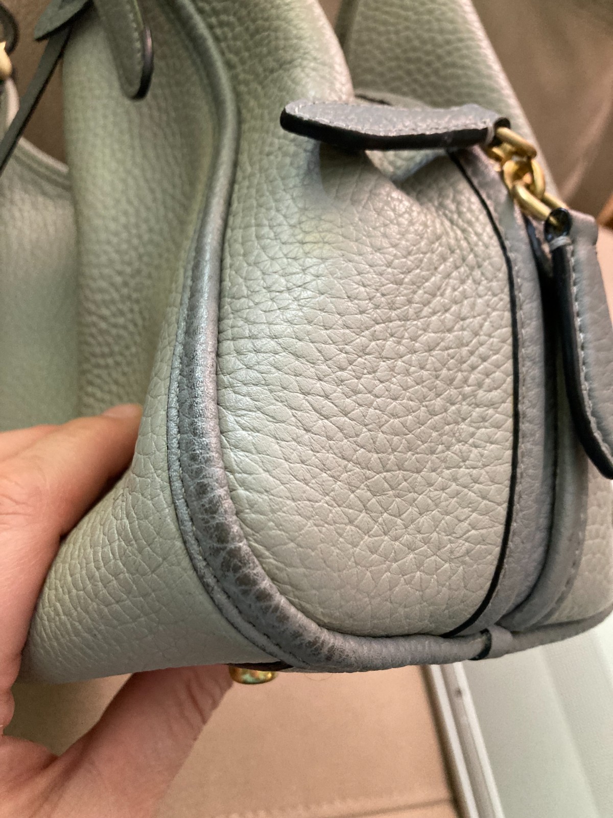 COACH ” LORI” CARRYALL STYLE SHOULDER BAG IN PALE GRAY PEBBLED LEATHER_NO. C6627