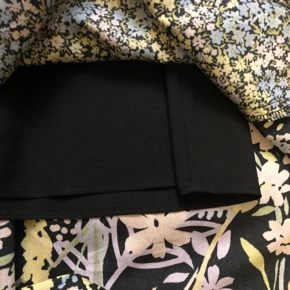 Calvin Klein Mixed Floral Asymmetrical Handkerchief Black Yellow Midi Dress 6
