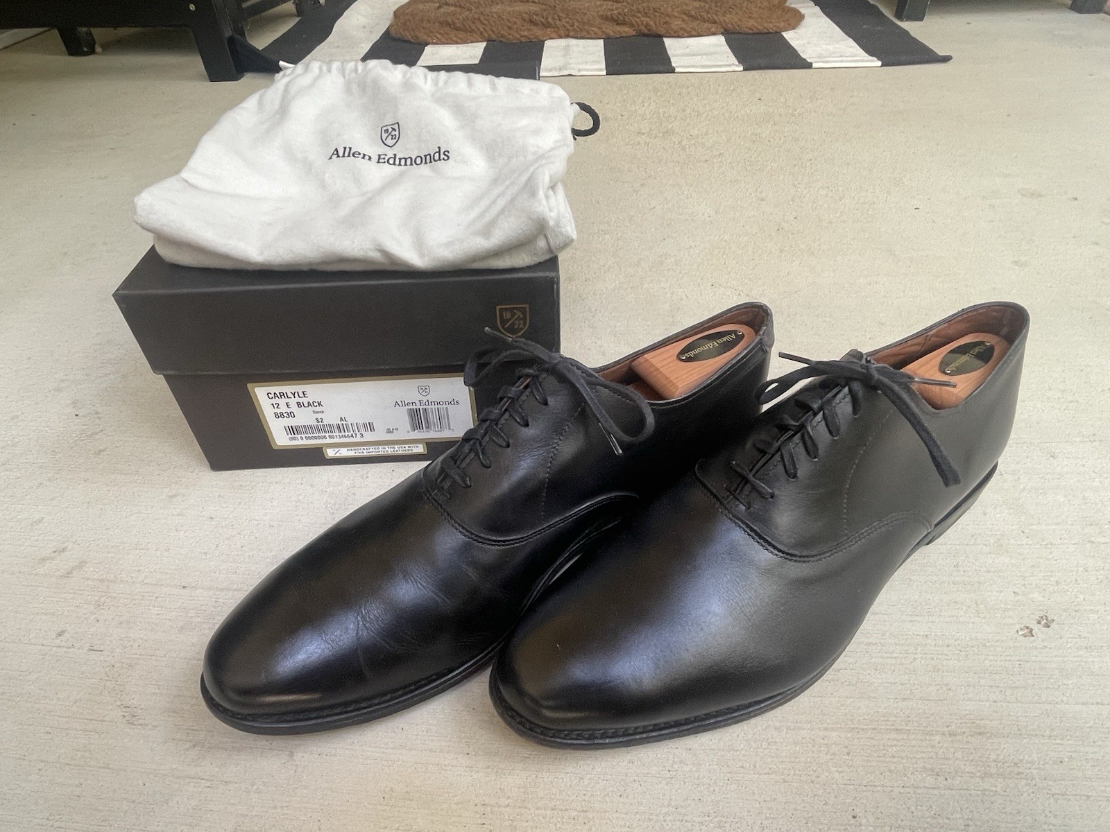Allen Edmonds Carlyle Men Black Leather Dress Shoes Plain Toe Oxfords 12E