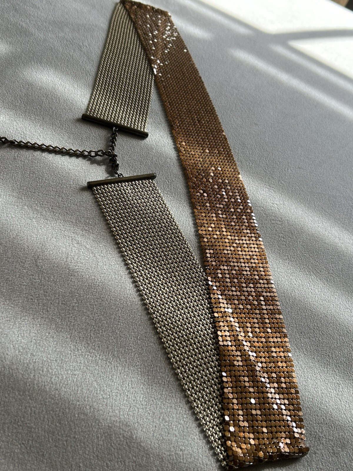 Vintage Reflective Gold Bronze Mesh Belt With Adjustable Clasp Women