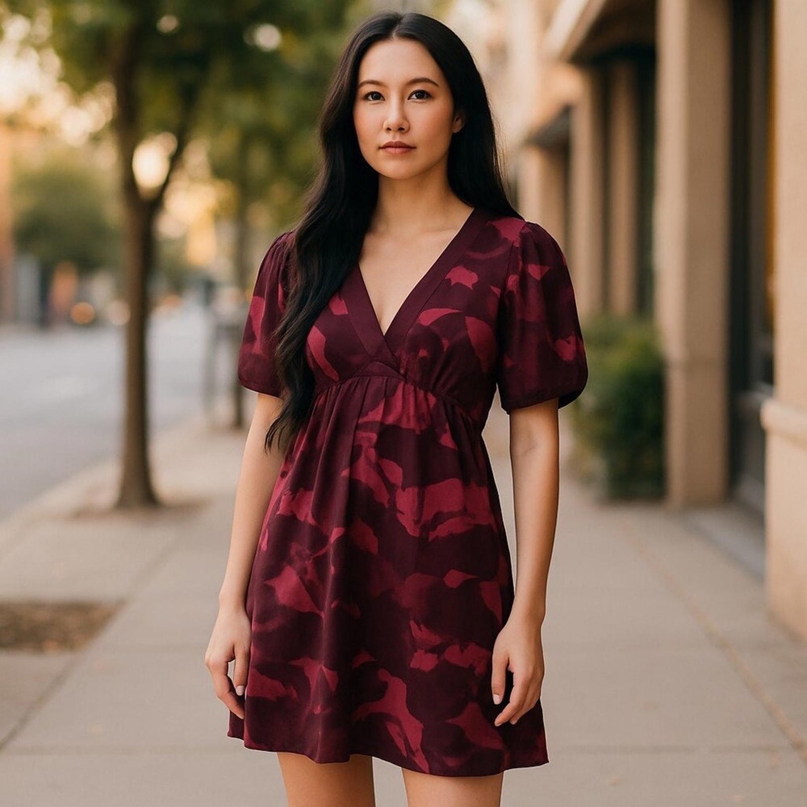 Mossimo Y2K Burgundy & Pink Floral Satin Empire Waist Midi Dress Size Medium