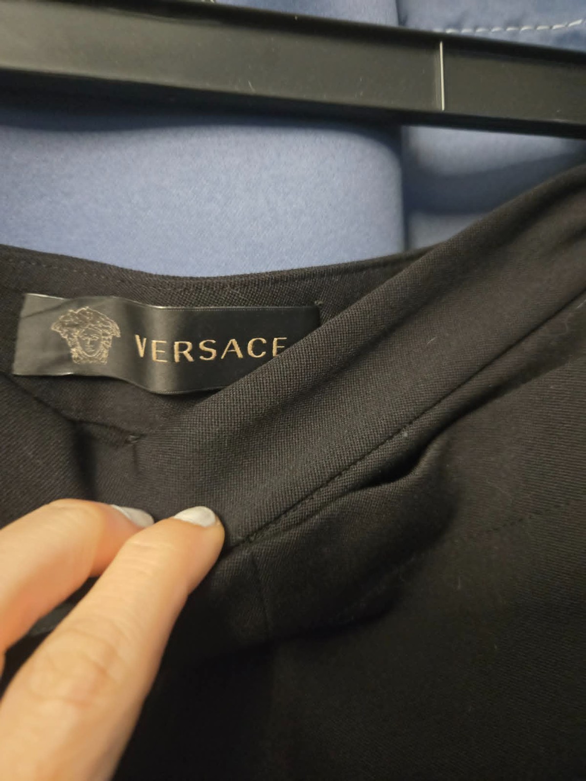 Versace Black Wide Leg Wool Stretch Sailor Pant Gold/ Blk Medusa Button