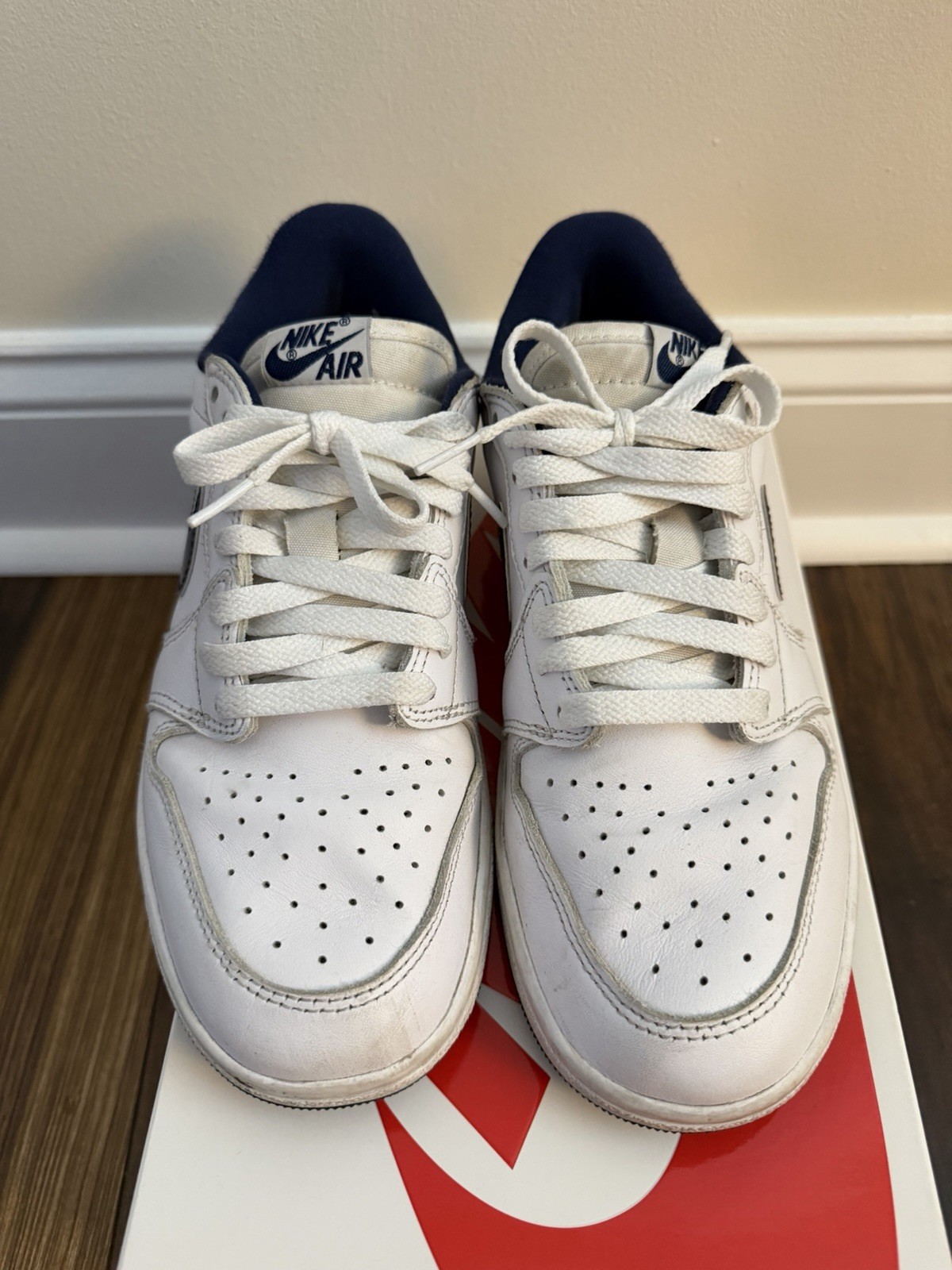 NIKE AIR JORDAN 1 LOW 85 OG METALLIC BLUE WHITE/NAVY SIZE MEN’S 8 Used With Box