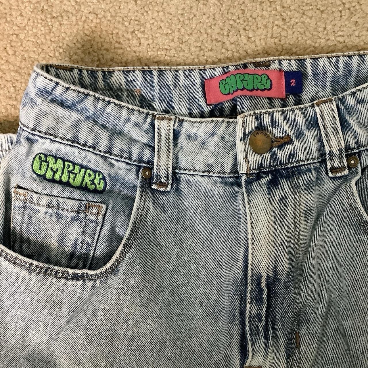 Empyre Women’s Light Wash Blue Denim Straight Cargo Jeans Pockets Size 2