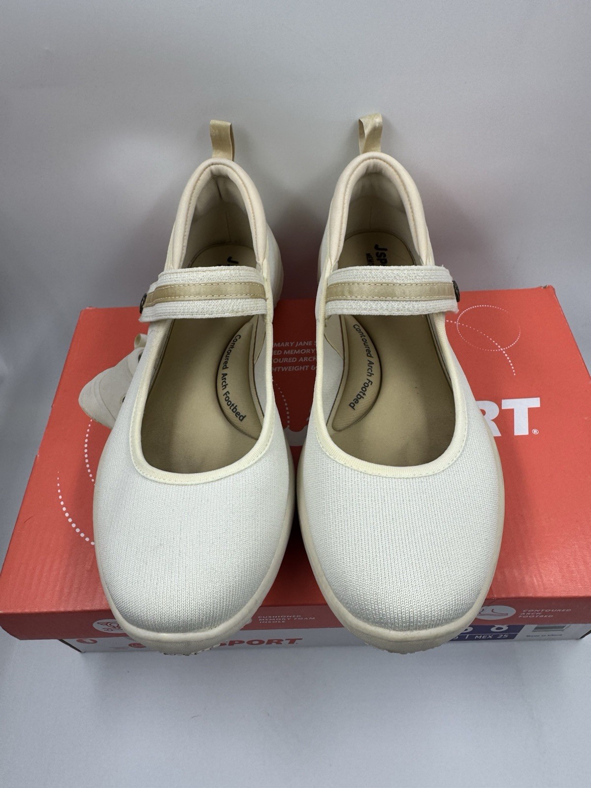 Jsport Womens Shoes Beige Mary Jane Memory Foam Contoured Arch Lightweight 8