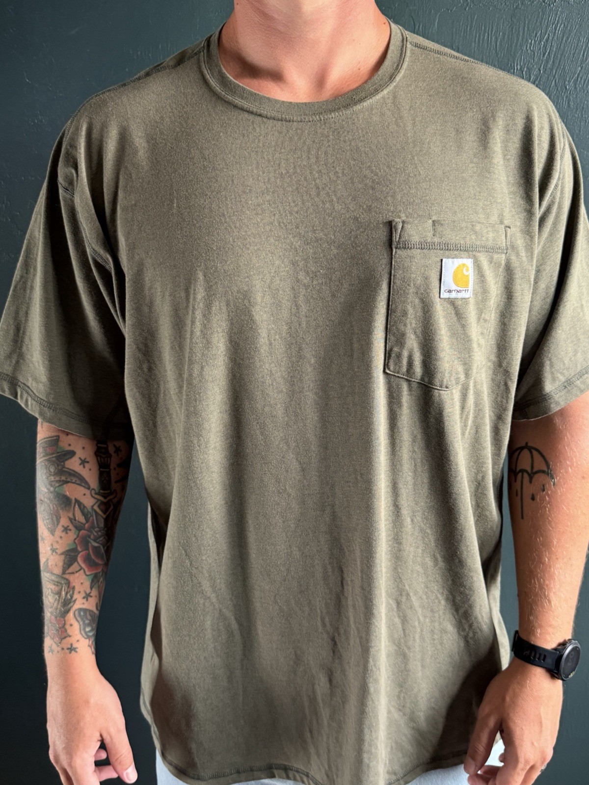 Carhartt Force Pocket T Shirt Mens 2XL Olive Green Relaxed Fit Workwear Tee