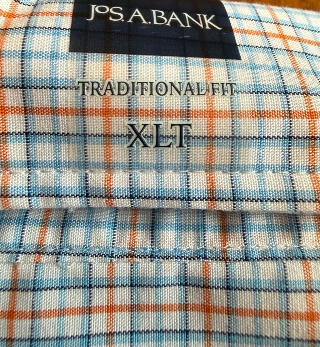 JOS. A. BANK Casual Button Down Shirt XLT Blue Orange Plaid NWT